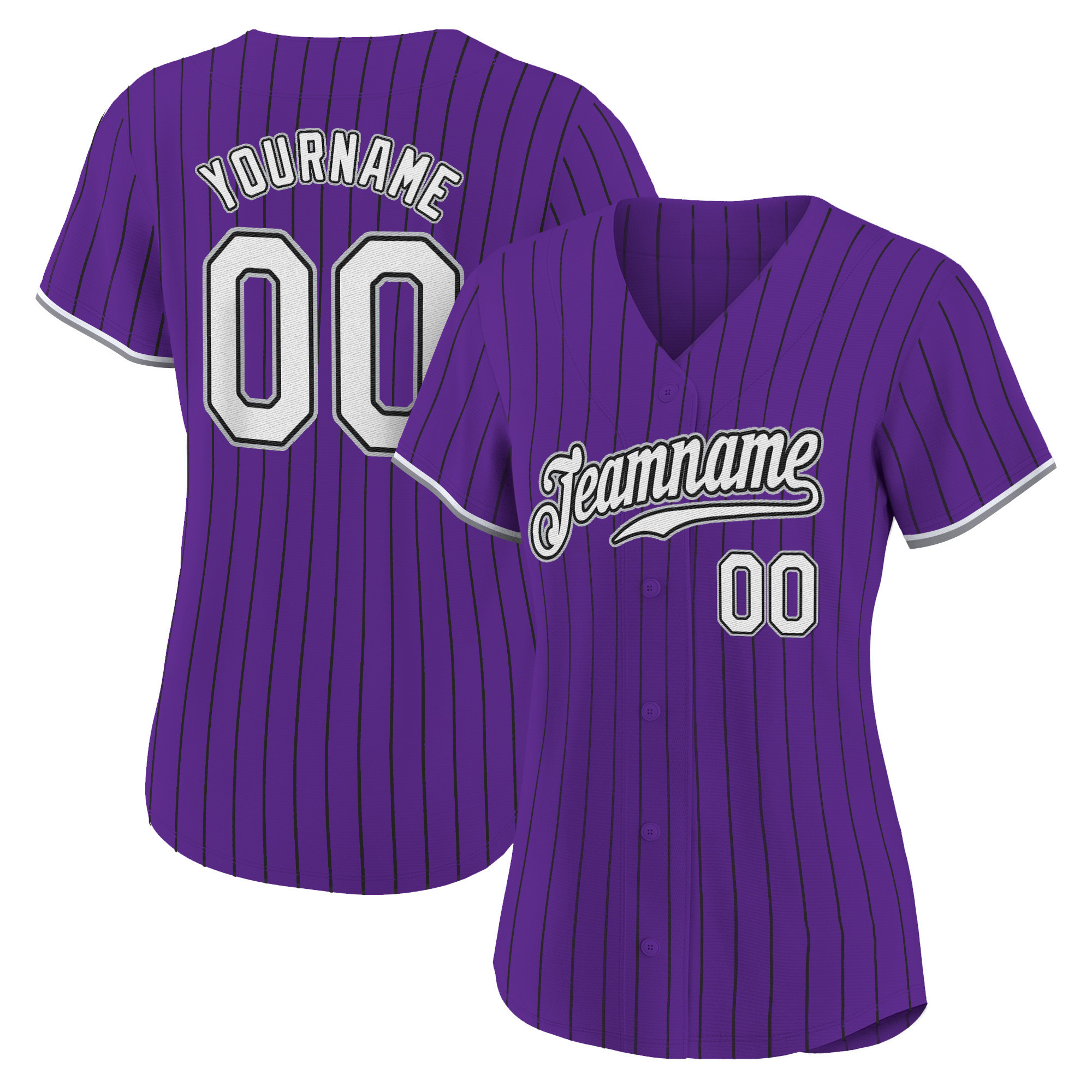 Purple Black Pinstripe White - Gray Custom Baseball Jersey