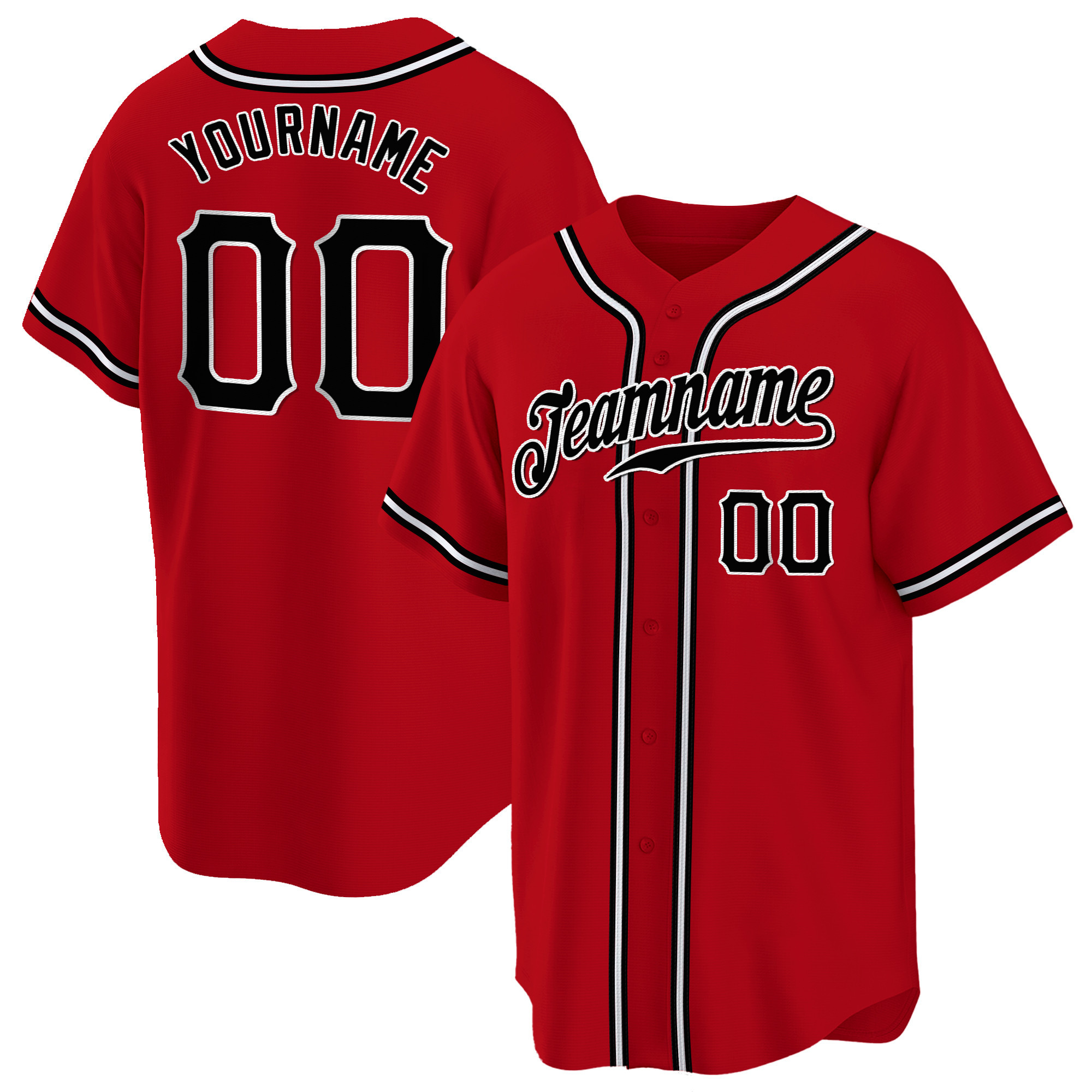 Red Black-White Custom Baseball Jersey
