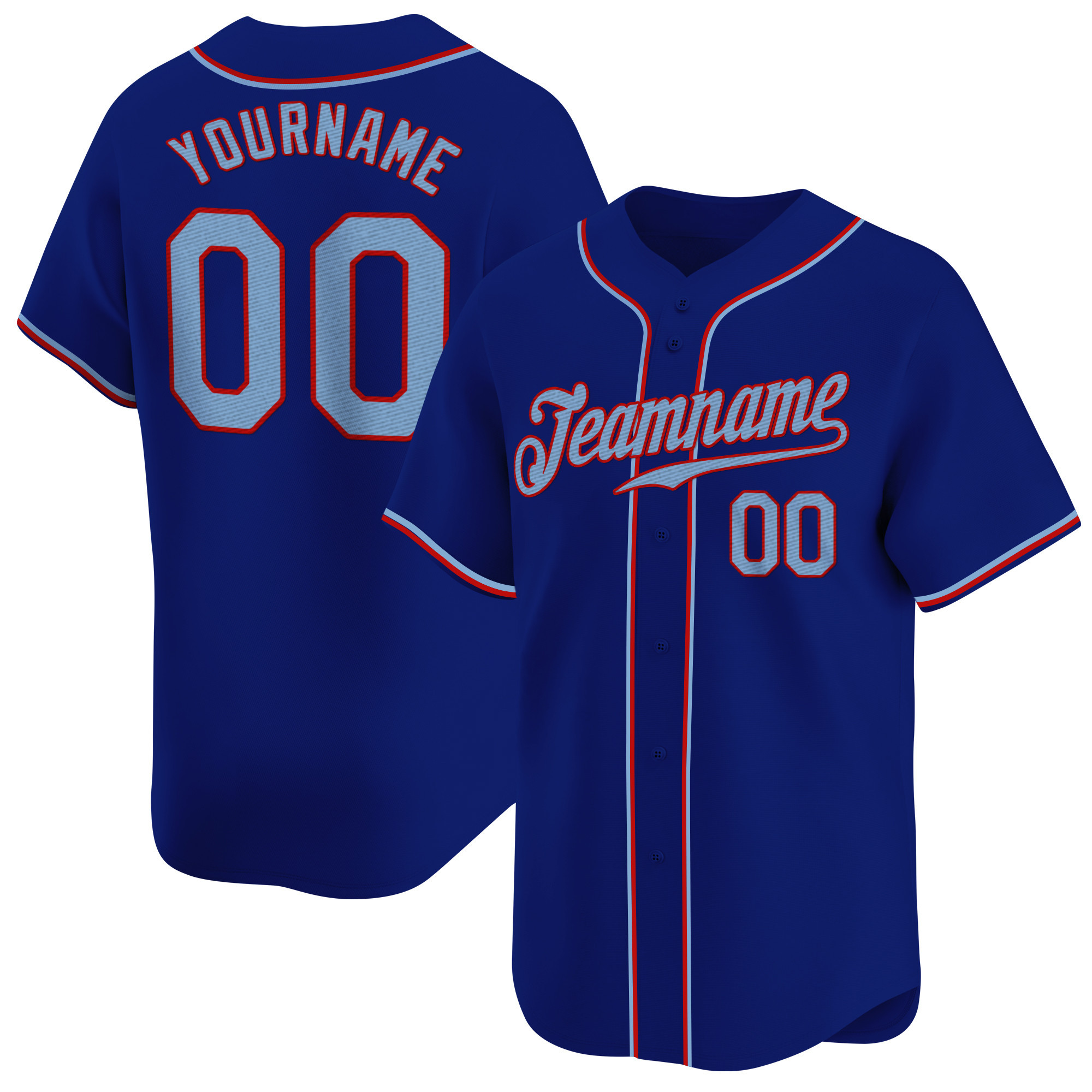 Royal Light Blue-Red Custom Baseball Jersey