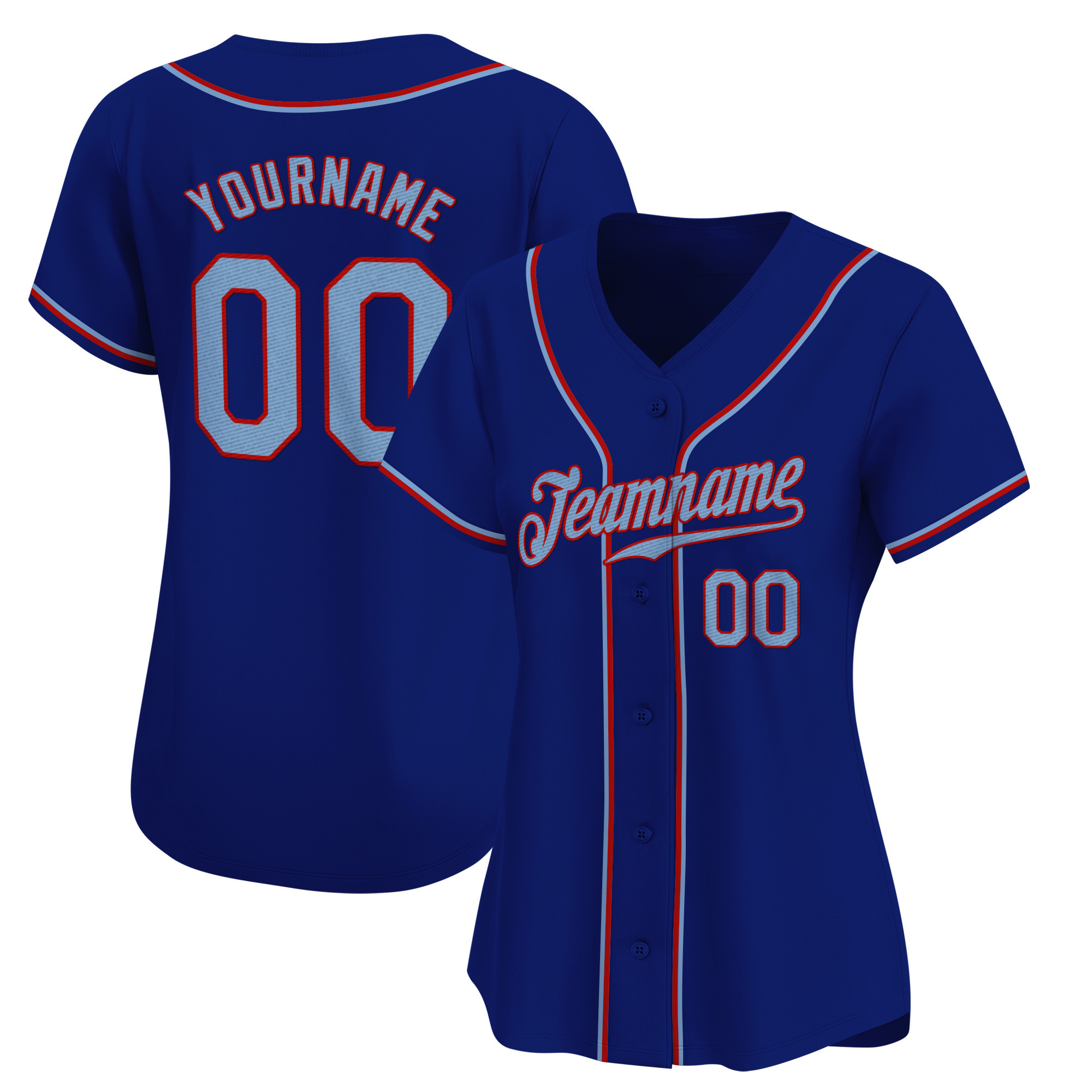 Royal Light Blue-Red Custom Baseball Jersey