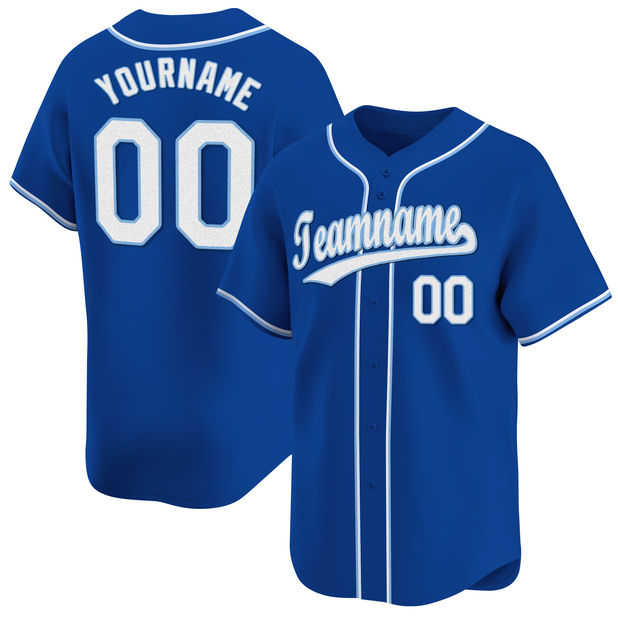 Royal White - Light Blue Custom Baseball Jersey