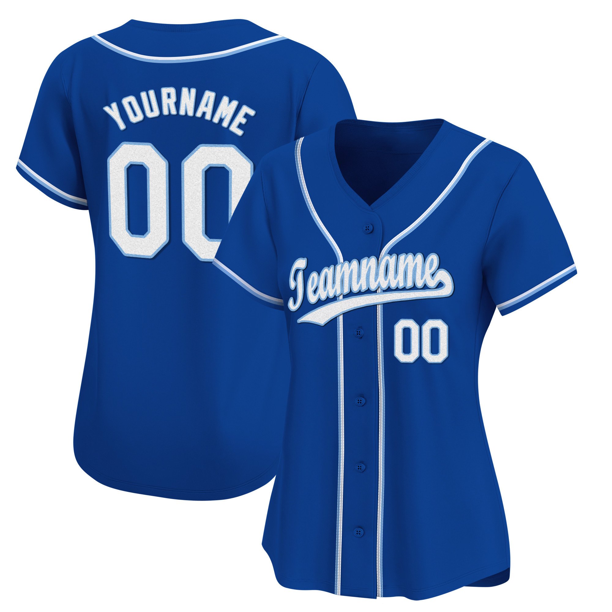 Royal White - Light Blue Custom Baseball Jersey
