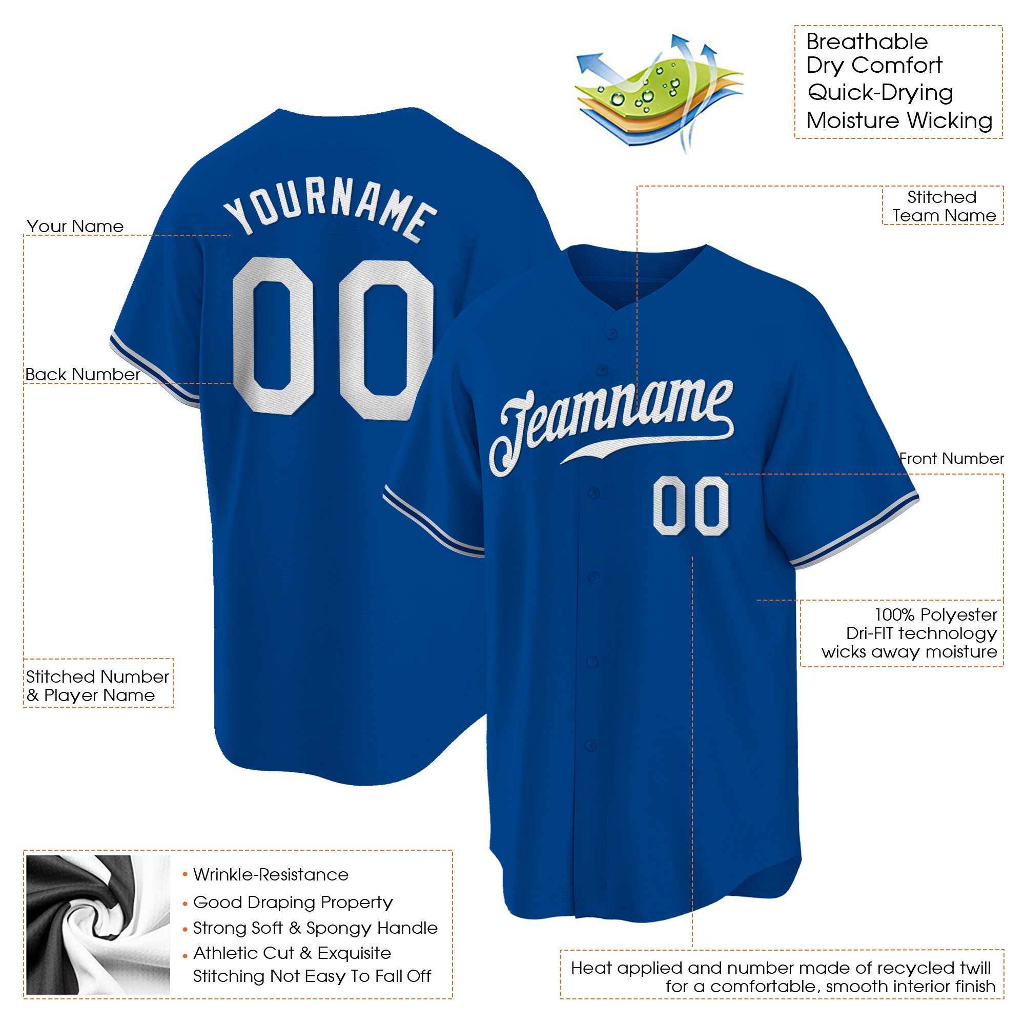 Royal White Custom Baseball Jersey