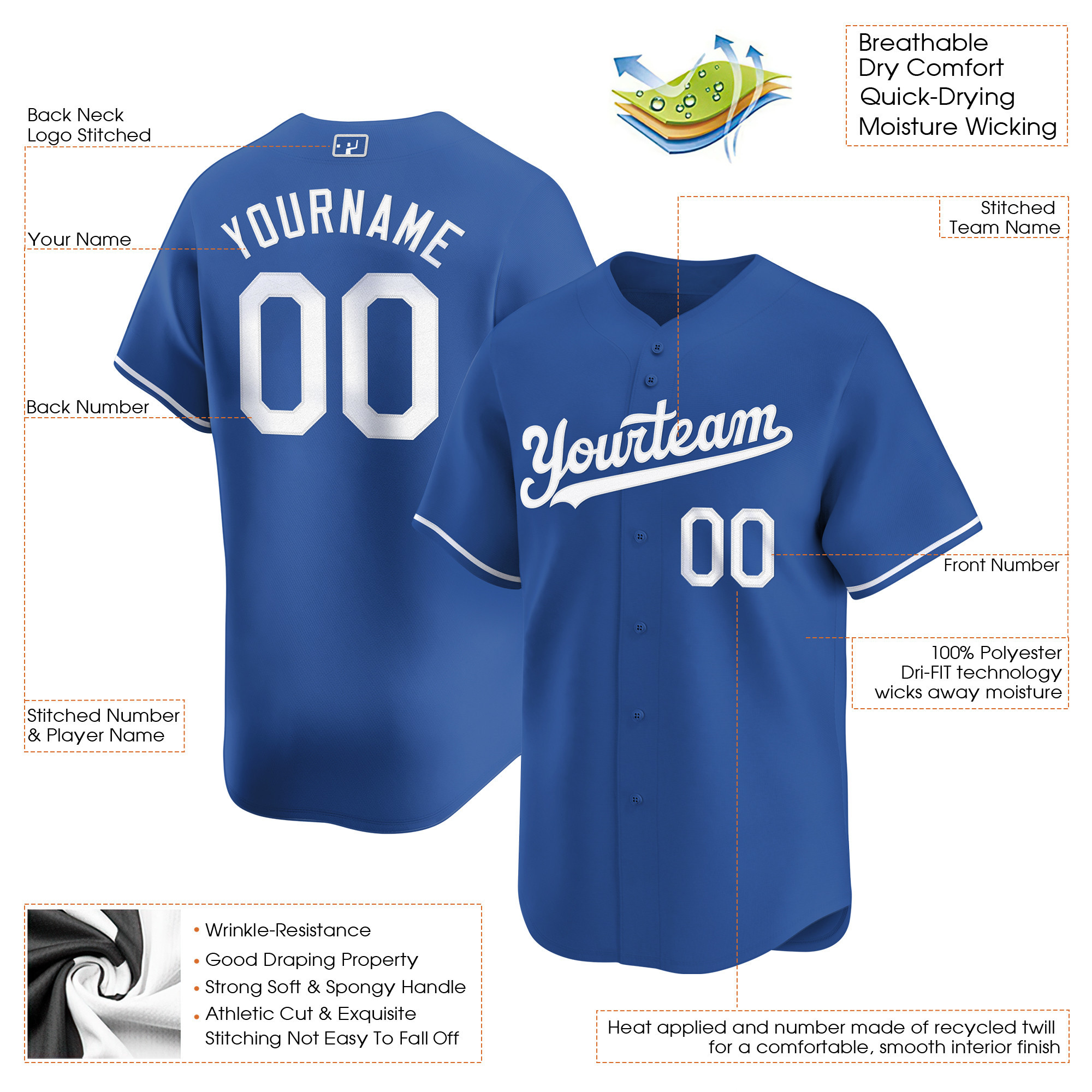 Royal-White Custom Baseball Jersey