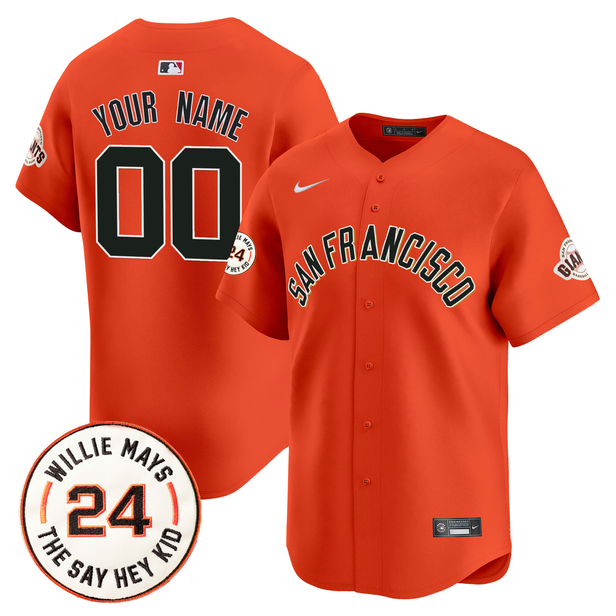 San Francisco Giants 2024 Willie Mays Patch Vapor Premier Limited Custom Jersey V5 - All Stitched