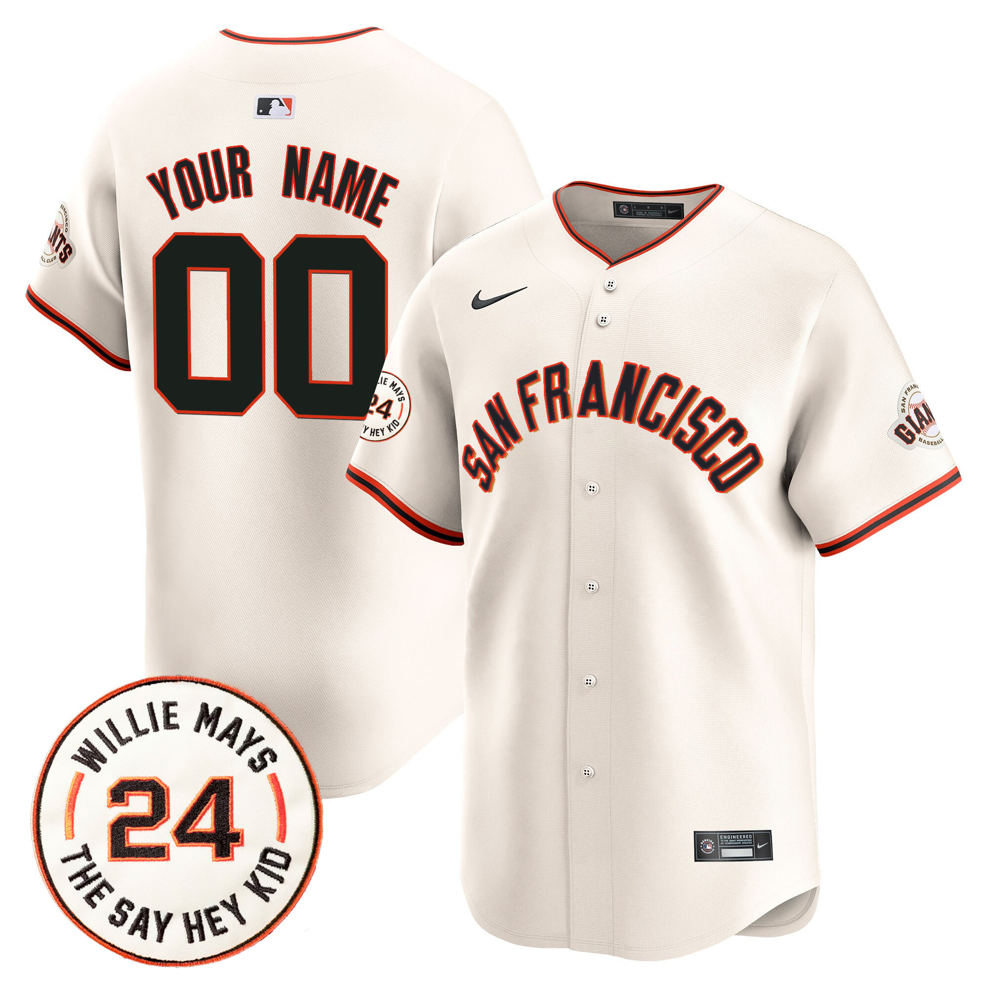 San Francisco Giants 2024 Willie Mays Patch Vapor Premier Limited Custom Jersey V5 - All Stitched