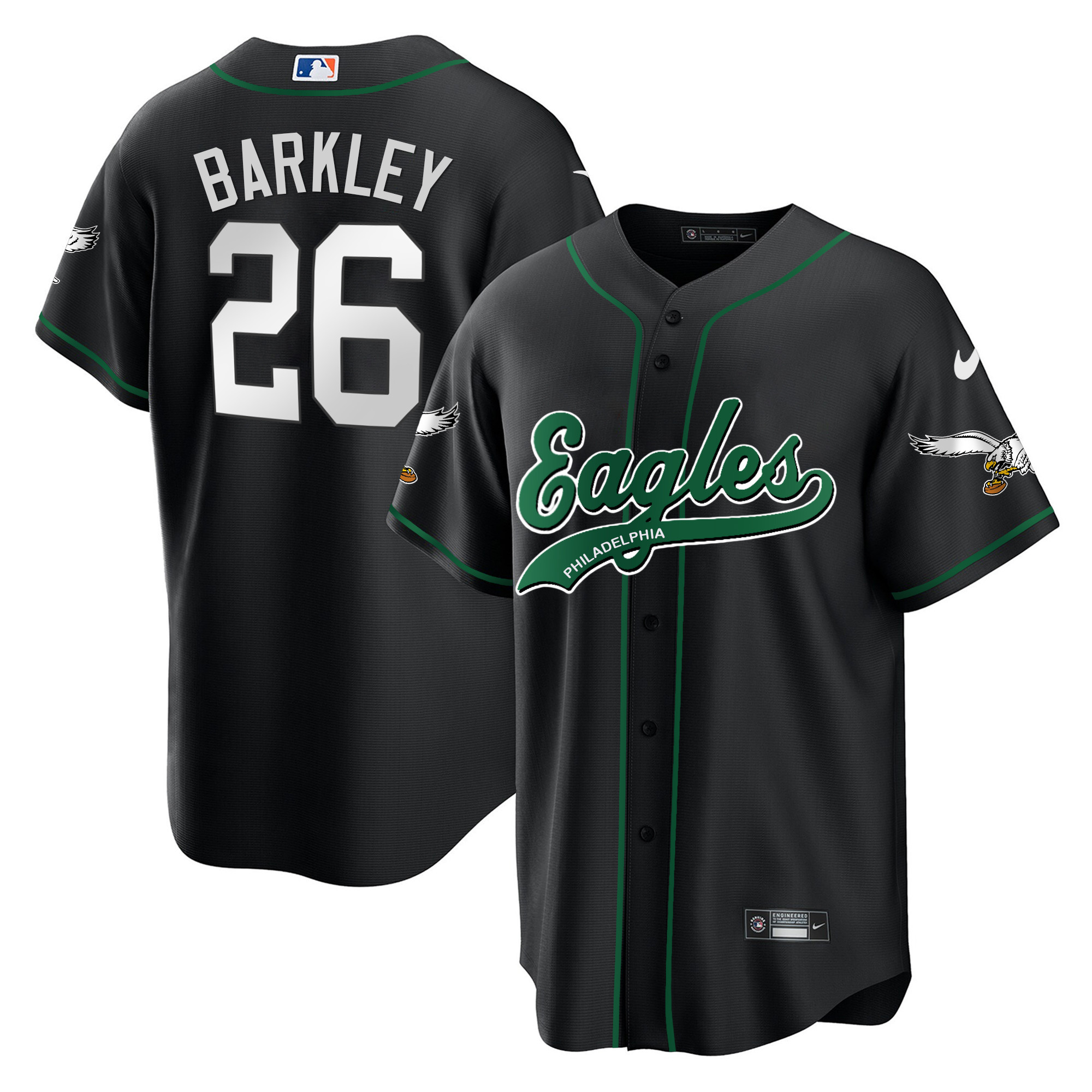 Saquon Barkley Eagles Kelly Green Baseball Jersey - All Stitched