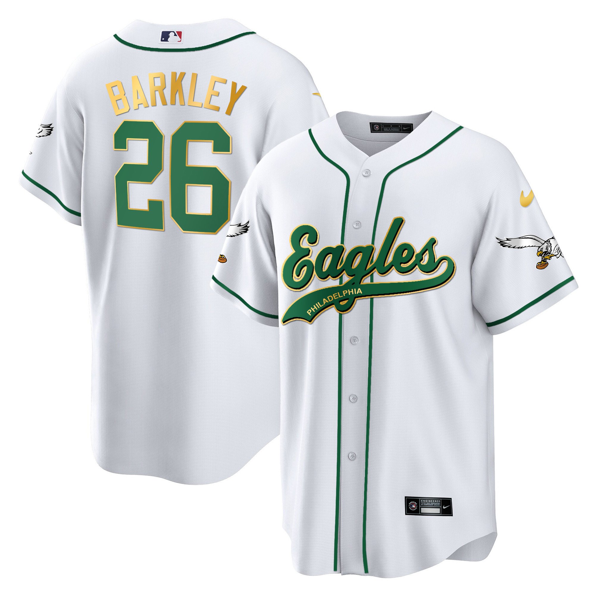 Saquon Barkley Eagles Kelly Green Baseball Jersey - All Stitched