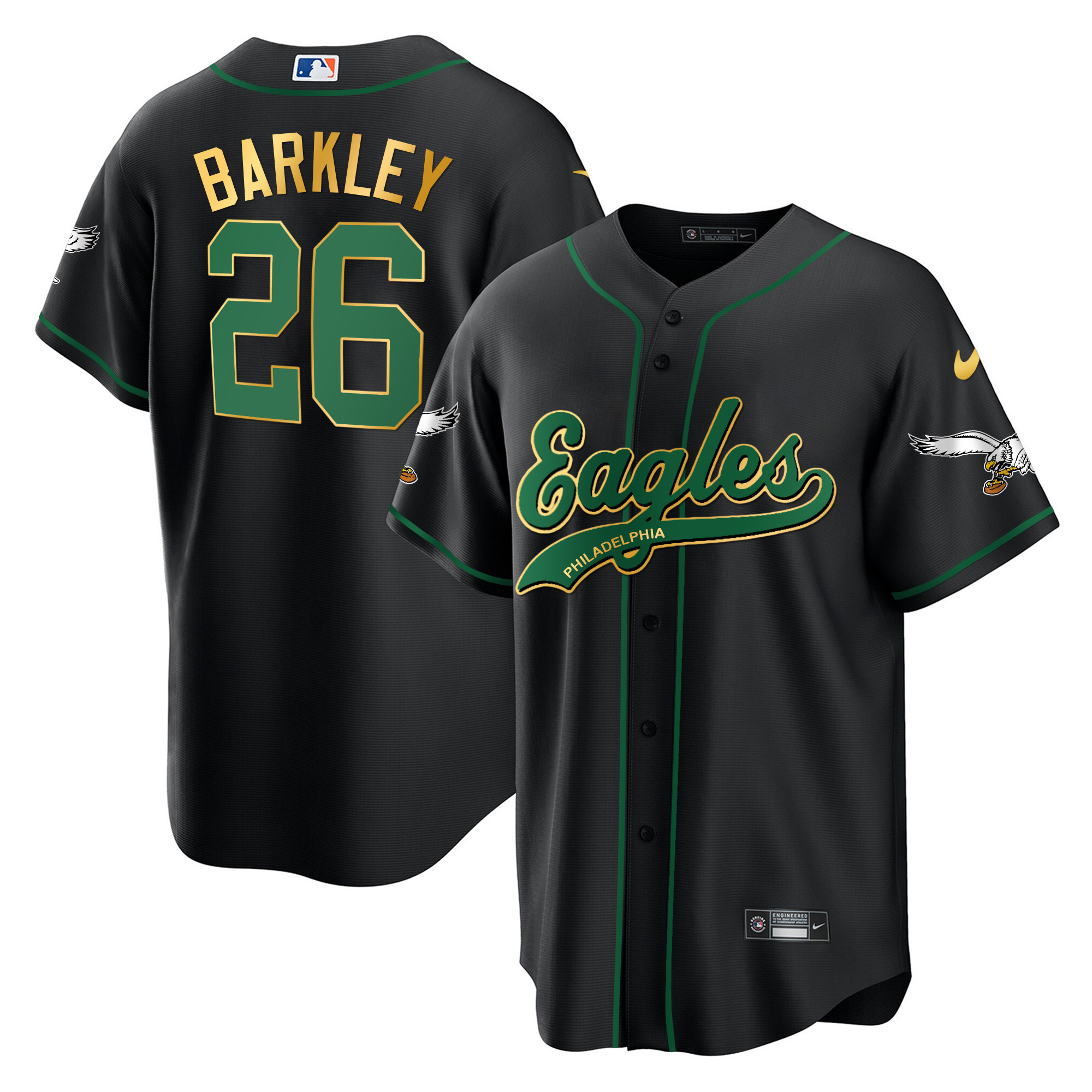 Saquon Barkley Eagles Kelly Green Baseball Jersey - All Stitched