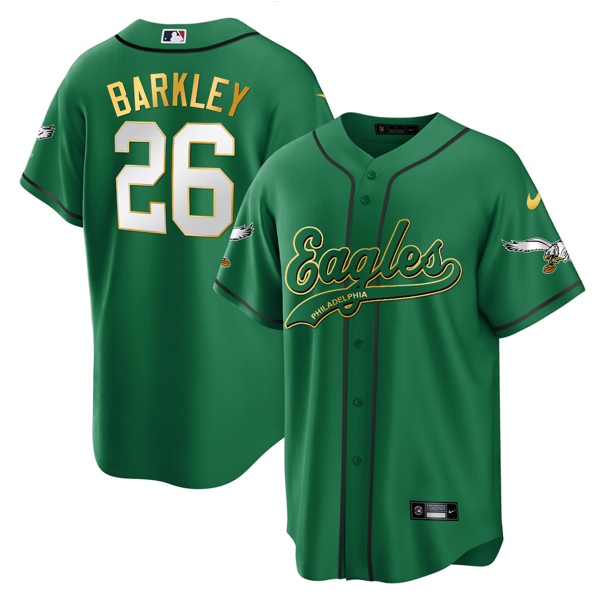 Saquon Barkley Eagles Kelly Green Baseball Jersey - All Stitched