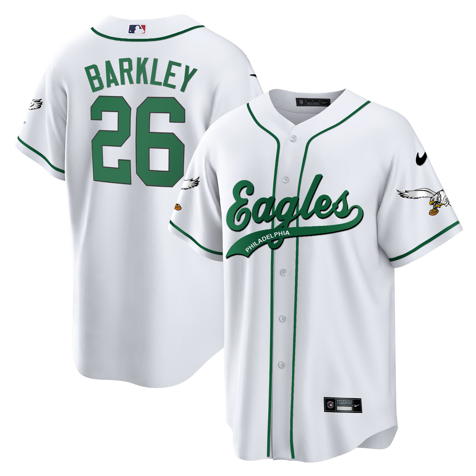 Saquon Barkley Eagles Kelly Green Baseball Jersey - All Stitched