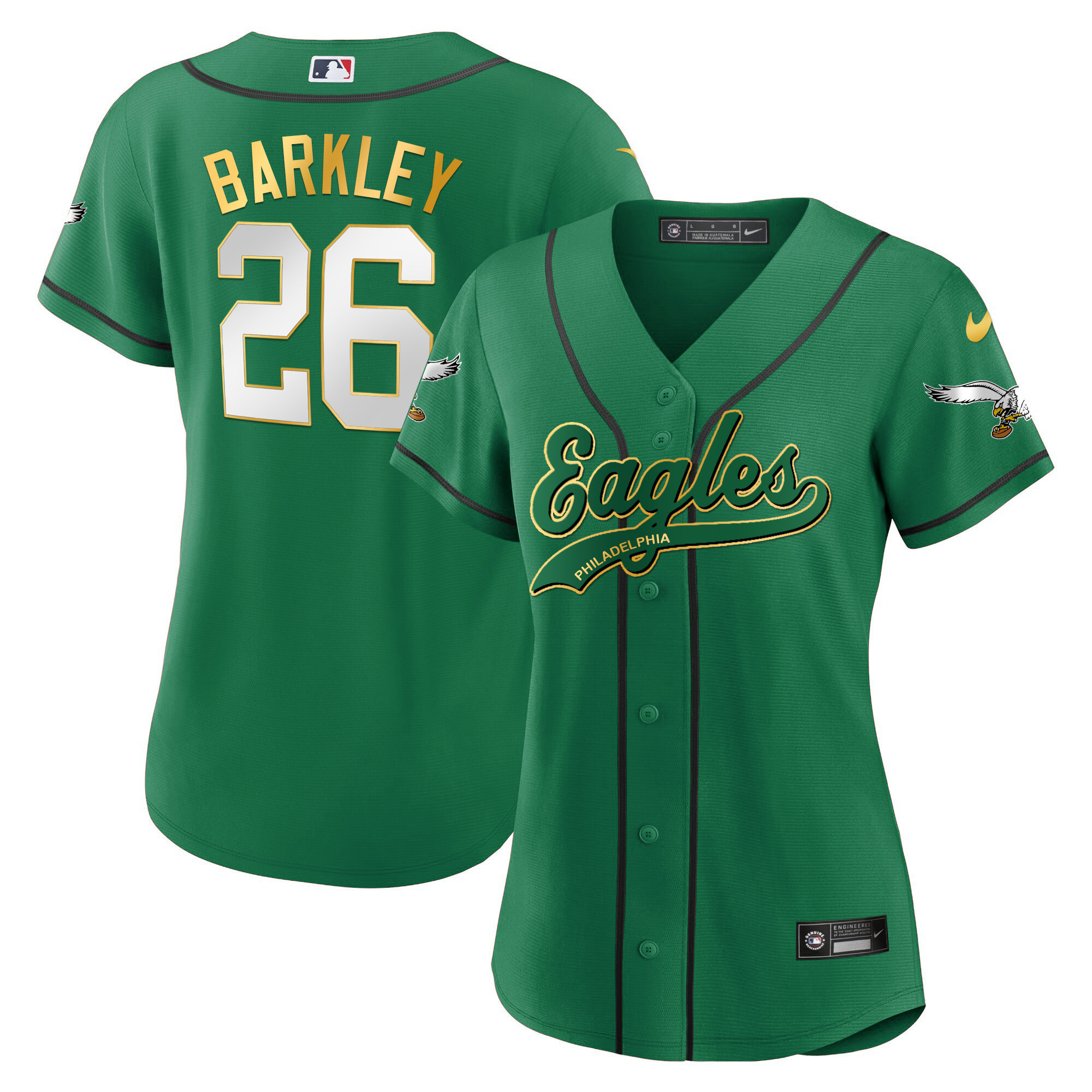 Saquon Barkley Eagles Kelly Green Baseball Jersey - All Stitched