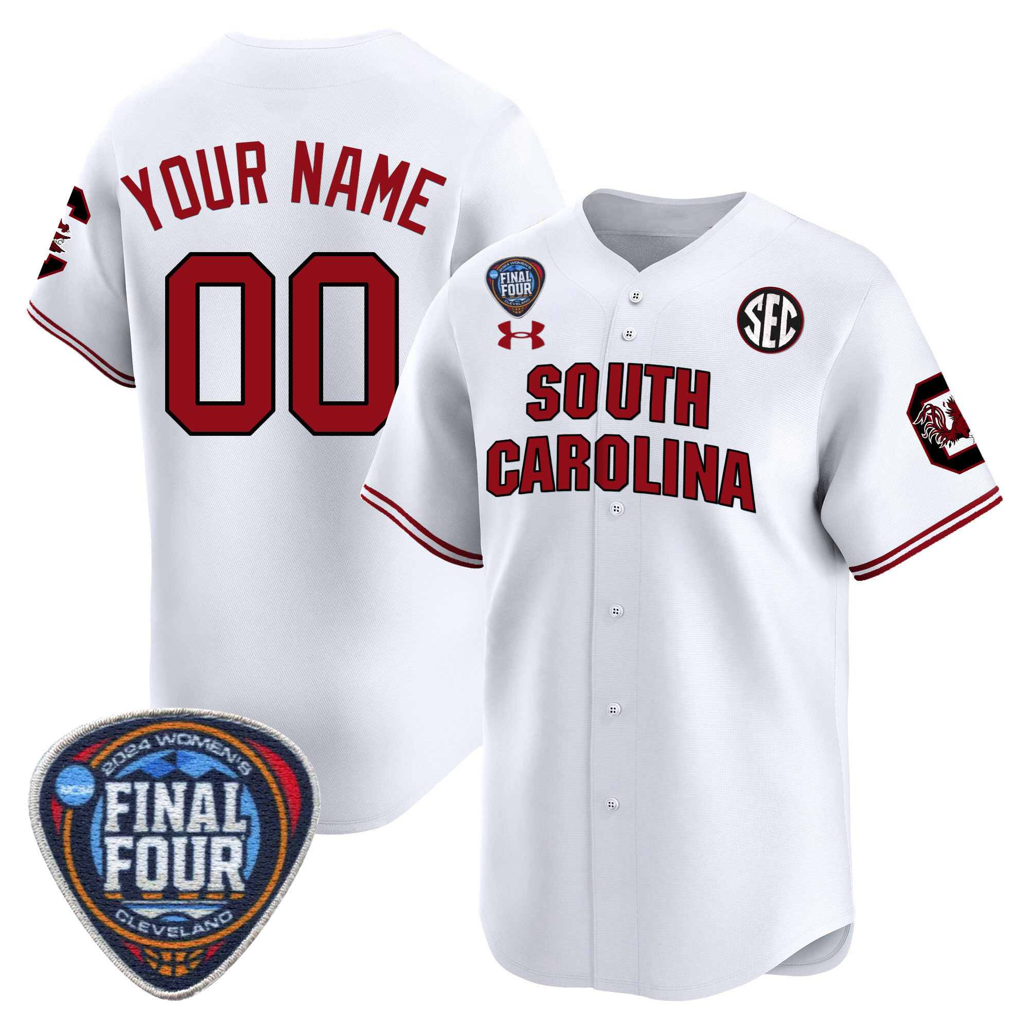 South Carolina Gamecocks 2024 Final Four Baseball Custom Jersey - Women Patch - All Stitched