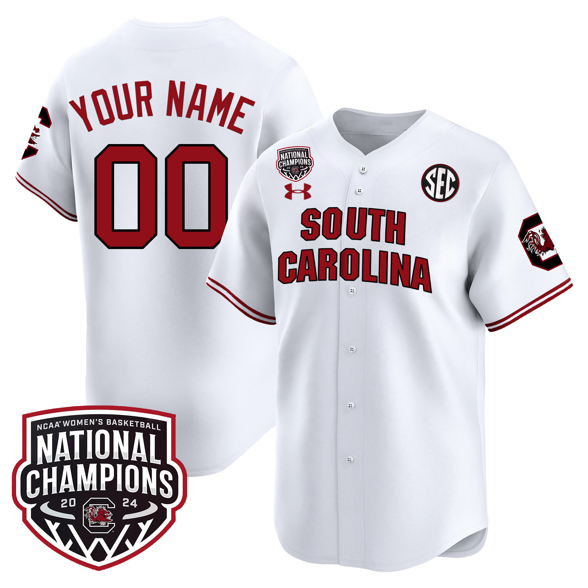 South Carolina Gamecocks 2024 National Champions Baseball Custom Jersey - Women Patch - All Stitched