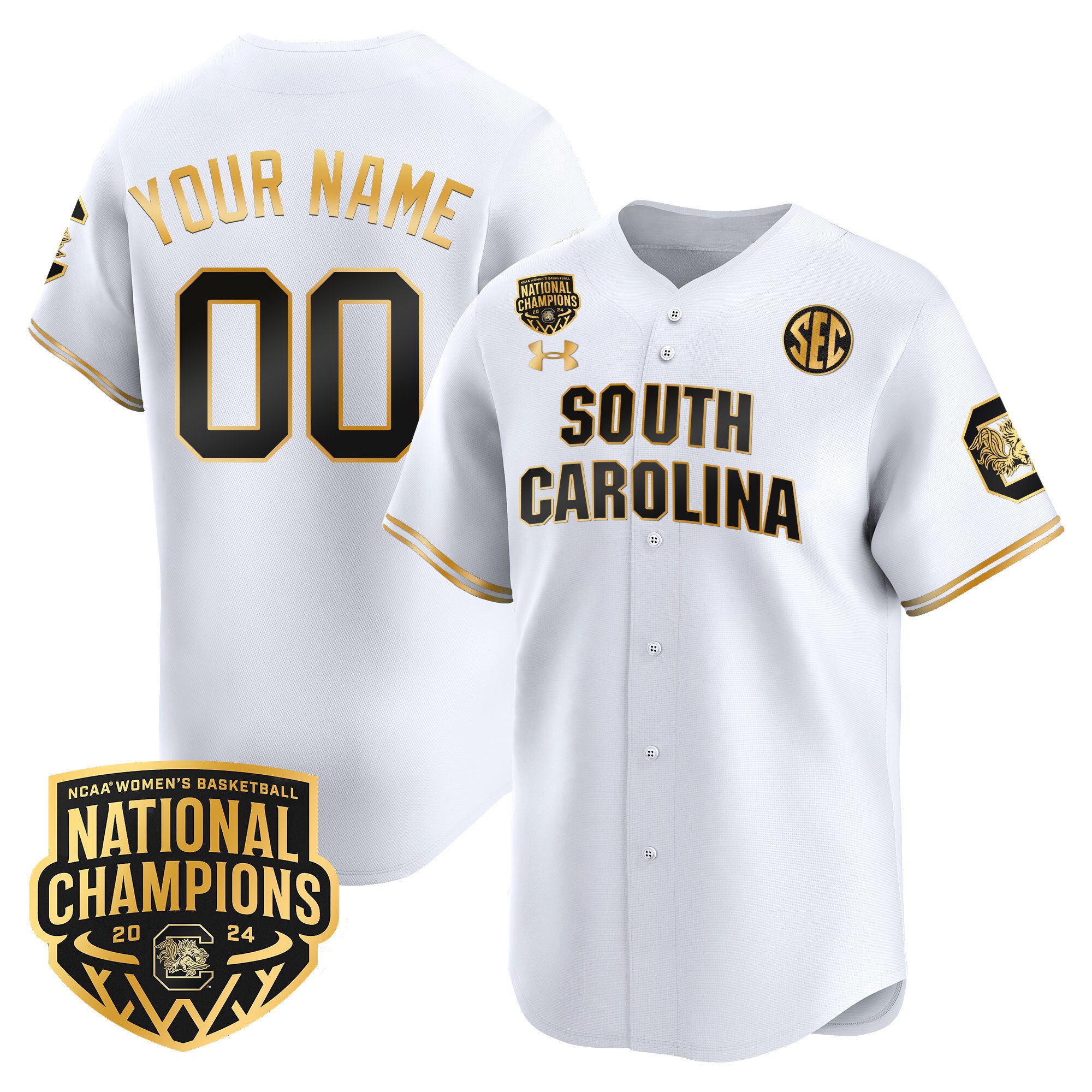 South Carolina Gamecocks 2024 National Champions Baseball Custom Jersey - Women Patch - All Stitched