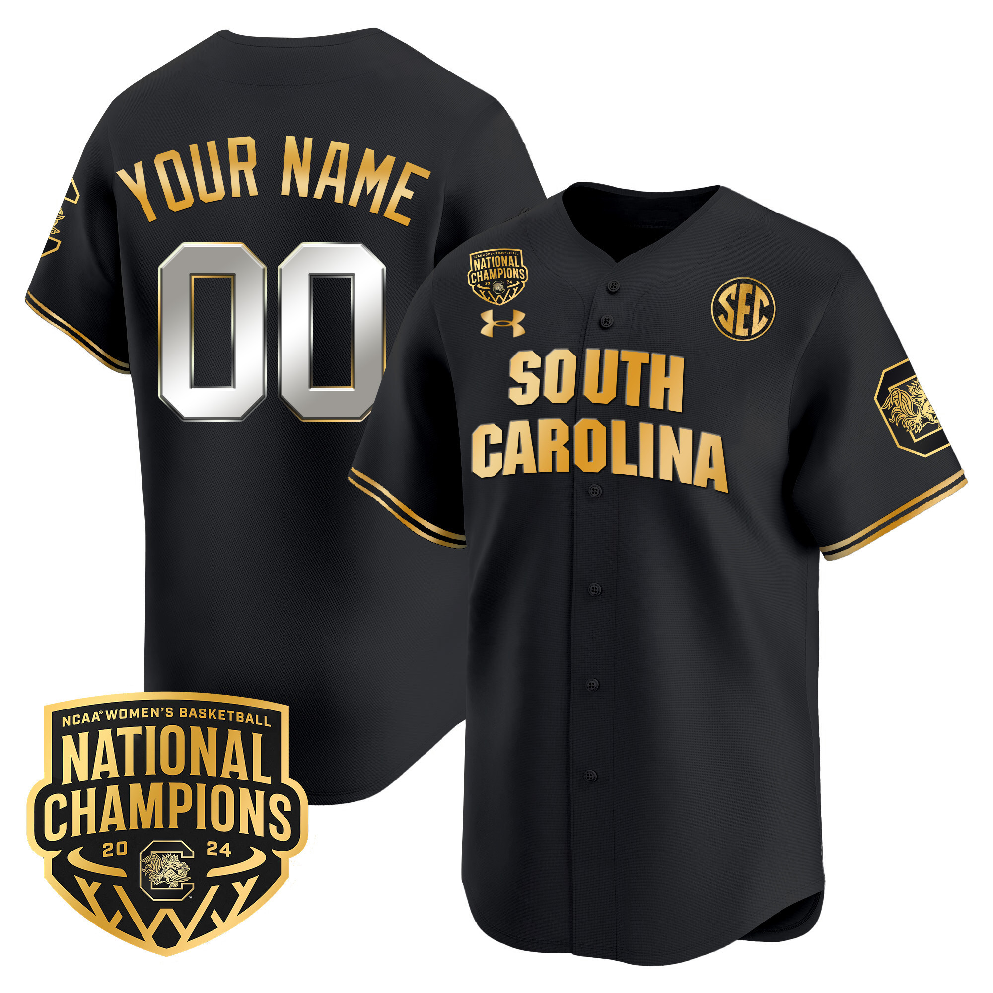 South Carolina Gamecocks 2024 National Champions Baseball Custom Jersey - Women Patch - All Stitched