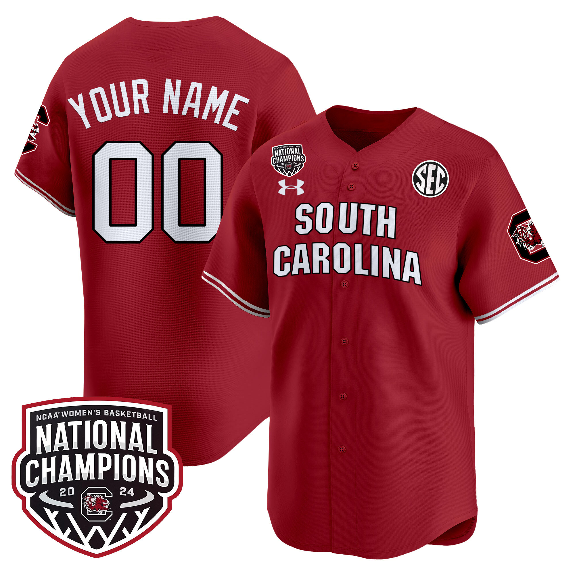 South Carolina Gamecocks 2024 National Champions Baseball Custom Jersey - Women Patch - All Stitched