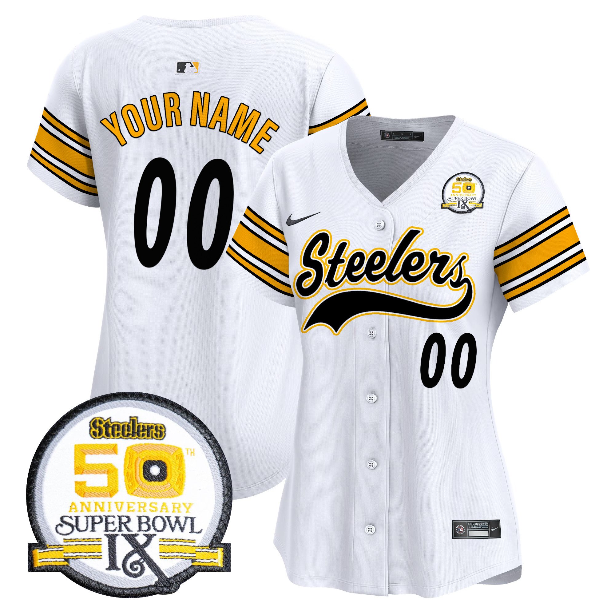 Steelers 50th Anniversary Of Super Bowl IX Patch Vapor Premier Baseball Custom Jersey - All Stitched