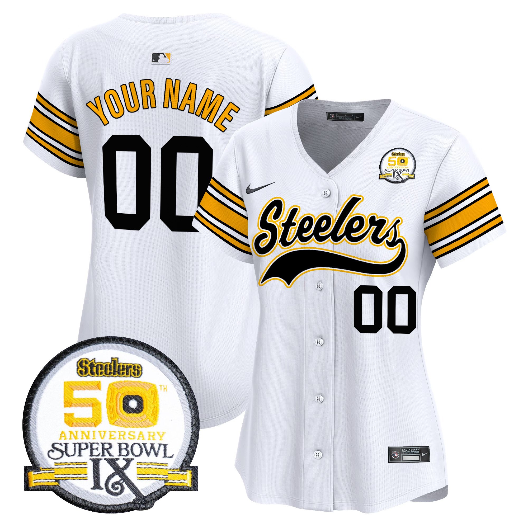 Steelers 50th Anniversary Of Super Bowl IX Patch Vapor Premier Baseball Custom Jersey - All Stitched