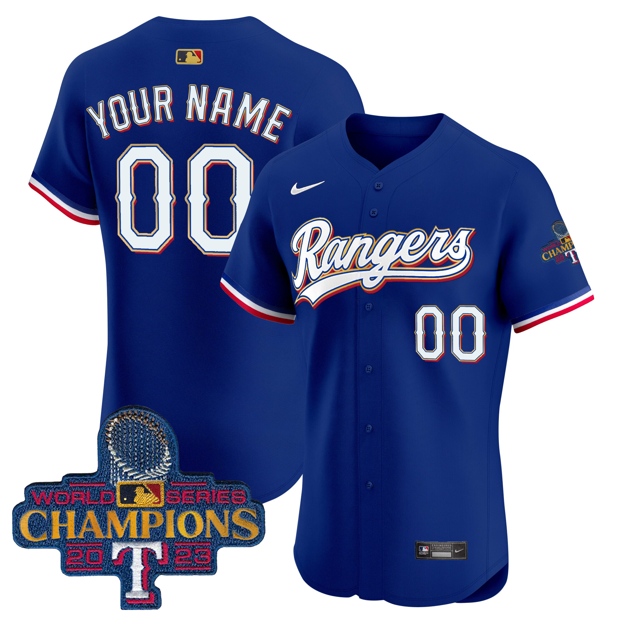 Texas Rangers 2023 World Series Champions Gold Trim Vapor Premier Elite Custom Jersey - All Stitched