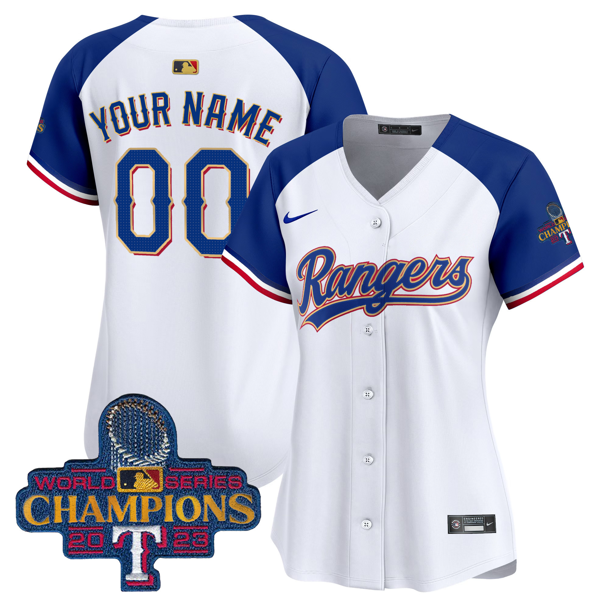 Texas Rangers 2023 World Series Champions Gold Trim Vapor Premier Elite Custom Jersey - All Stitched