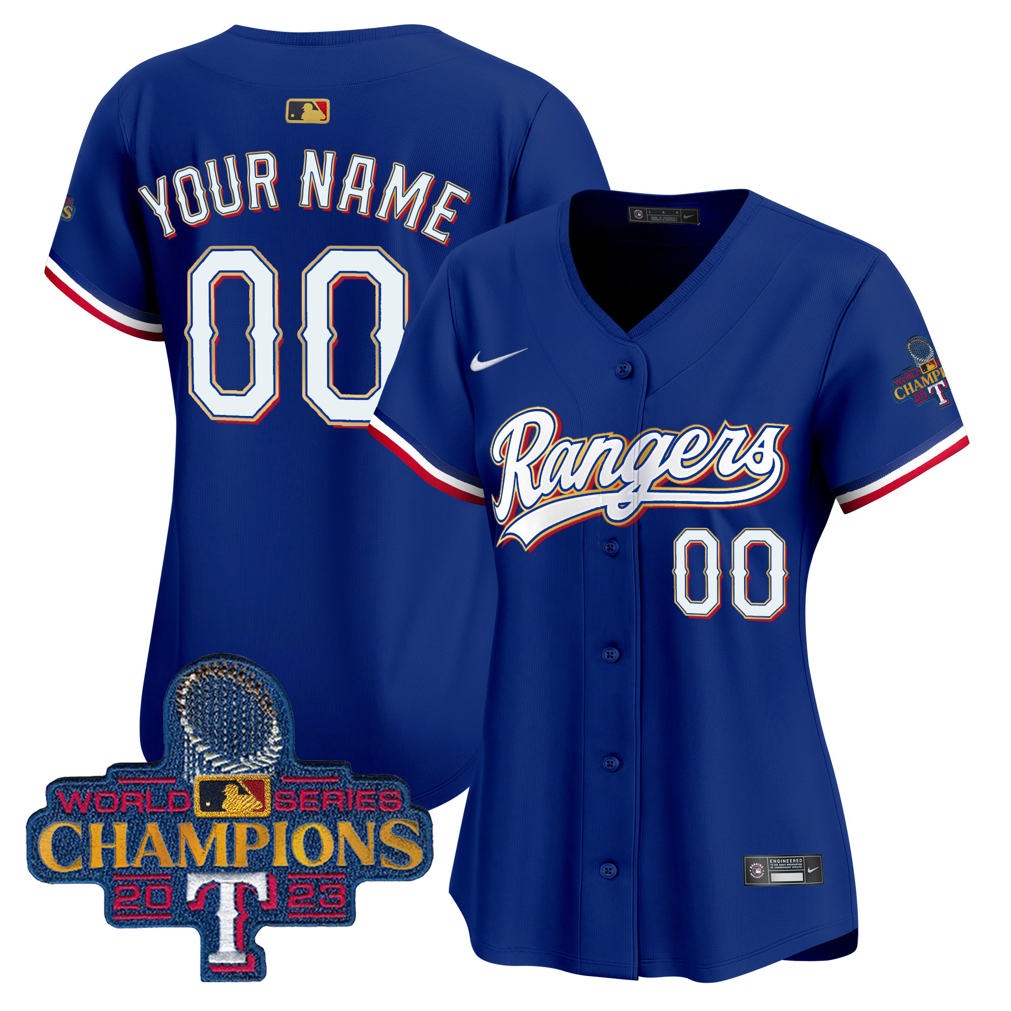 Texas Rangers 2023 World Series Champions Gold Trim Vapor Premier Elite Custom Jersey - All Stitched