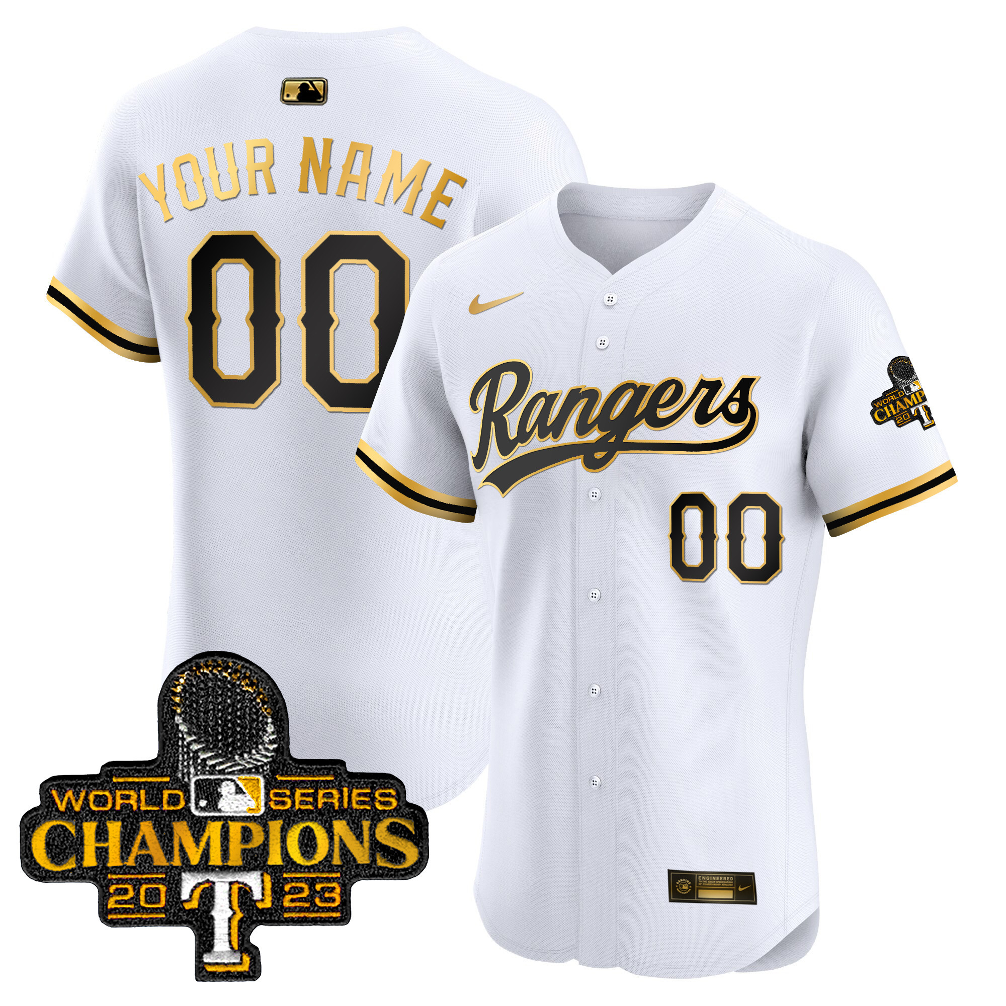 Texas Rangers 2023 World Series Champions Gold Trim Vapor Premier Elite Custom Jersey - All Stitched