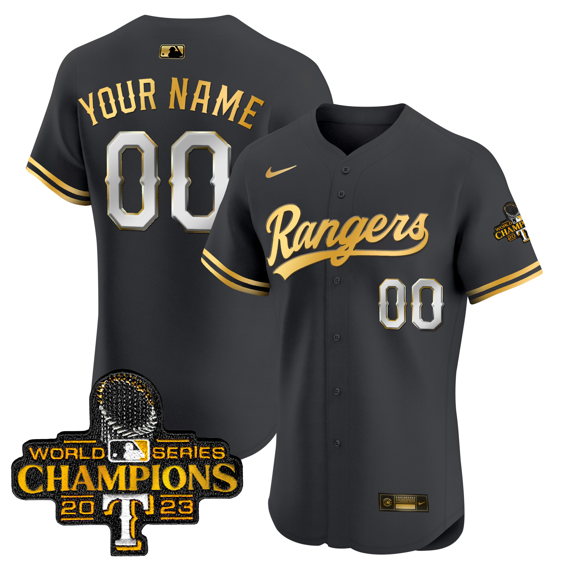 Texas Rangers 2023 World Series Champions Gold Trim Vapor Premier Elite Custom Jersey - All Stitched