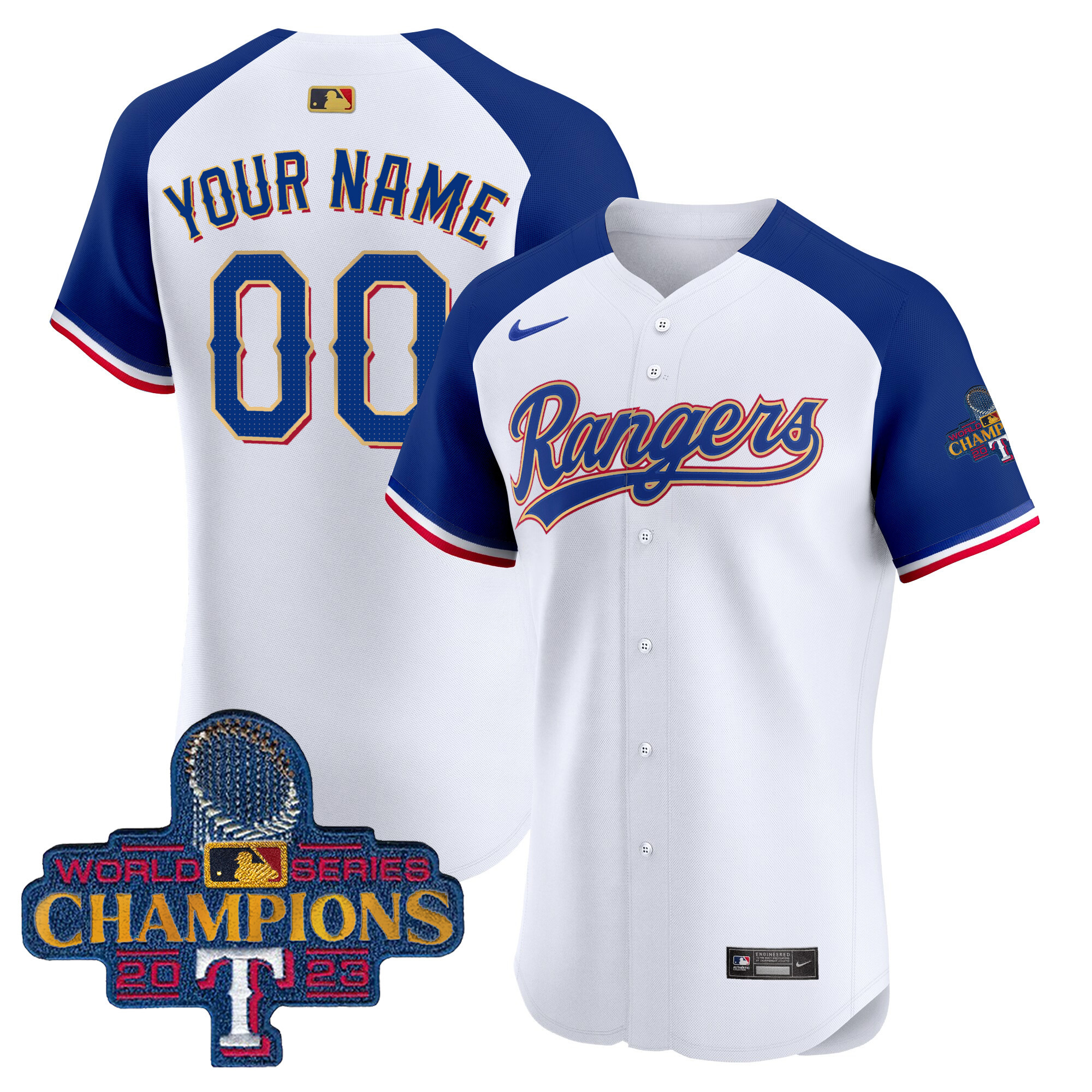Texas Rangers 2023 World Series Champions Gold Trim Vapor Premier Elite Custom Jersey - All Stitched
