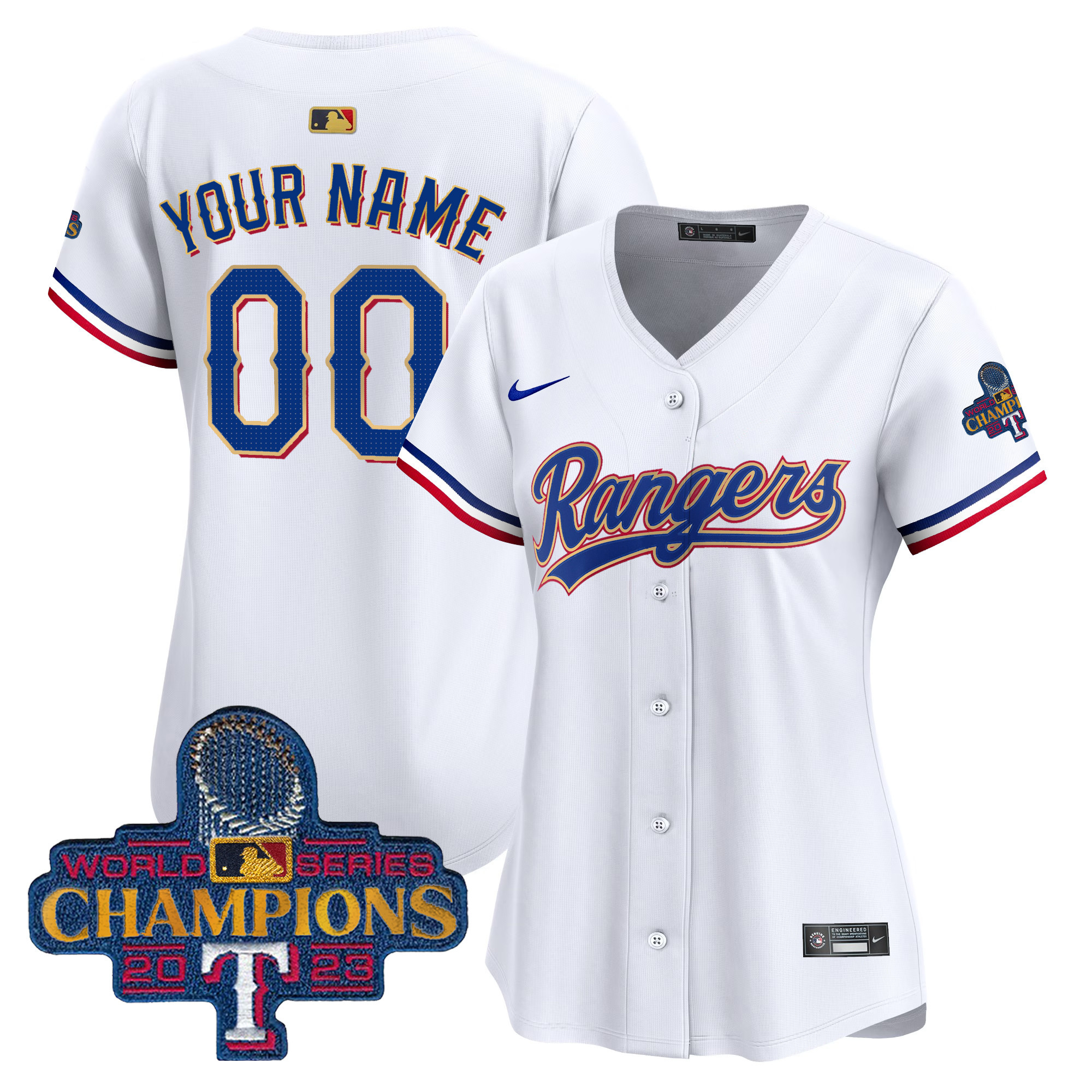 Texas Rangers 2023 World Series Champions Gold Trim Vapor Premier Elite Custom Jersey - All Stitched