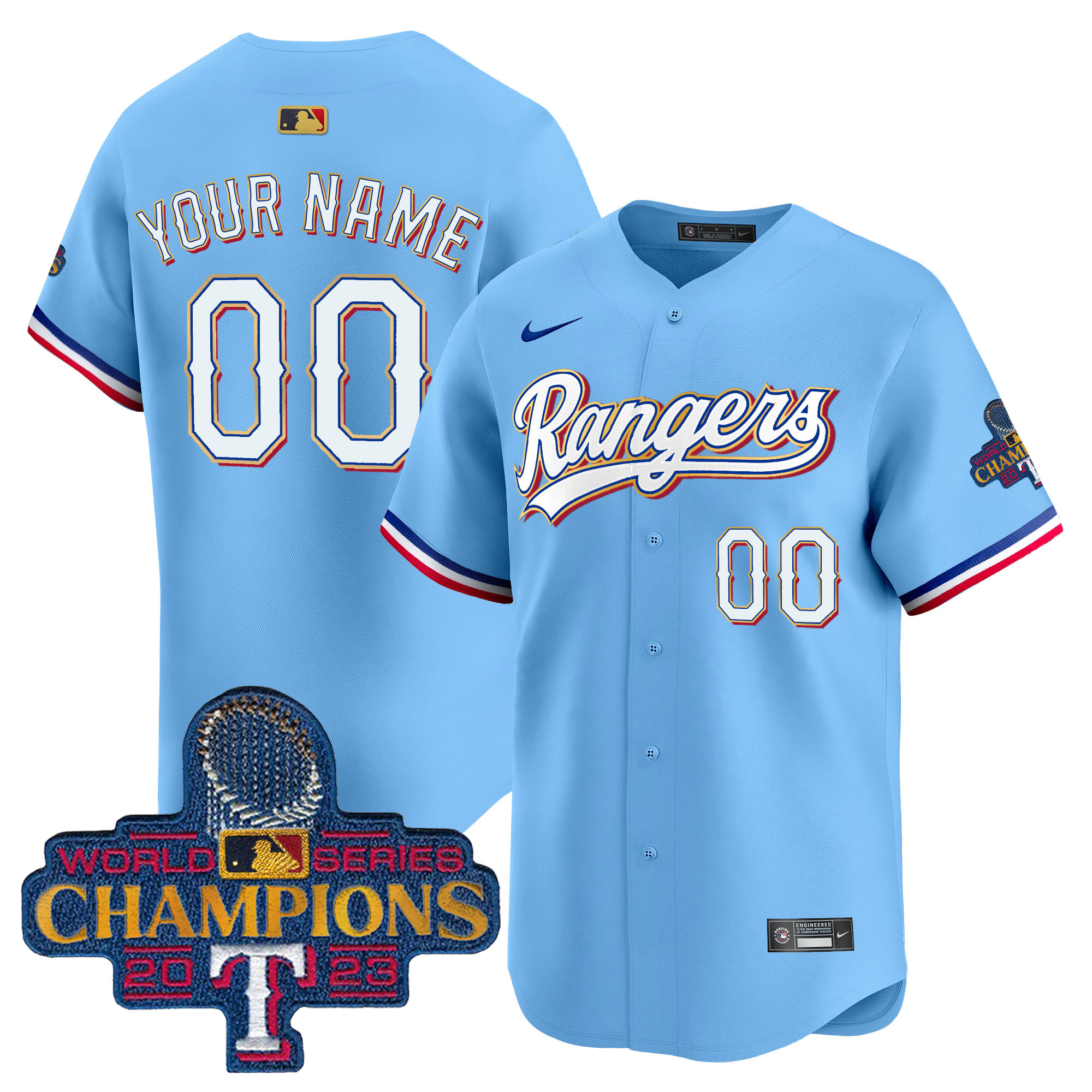 Texas Rangers 2023 World Series Champions Gold Trim Vapor Premier Limited Custom Jersey - All Stitched