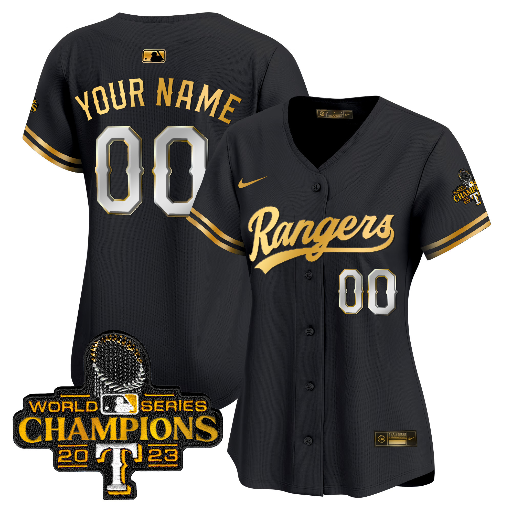 Texas Rangers 2023 World Series Champions Gold Trim Vapor Premier Limited Custom Jersey - All Stitched