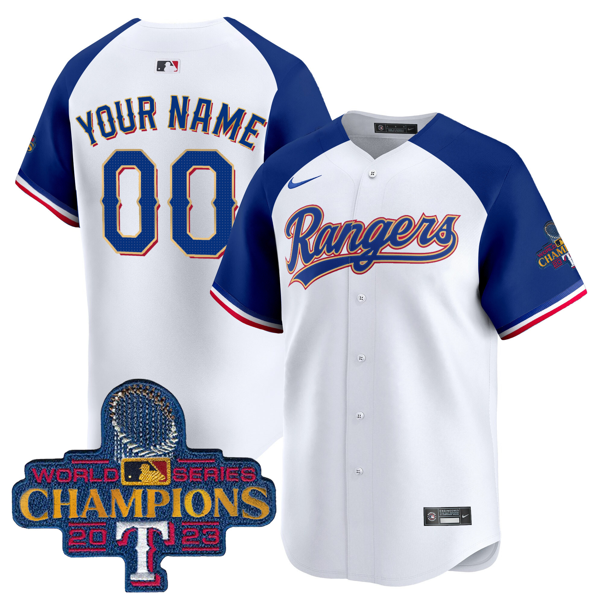 Texas Rangers 2023 World Series Champions Gold Trim Vapor Premier Limited Custom Jersey - All Stitched