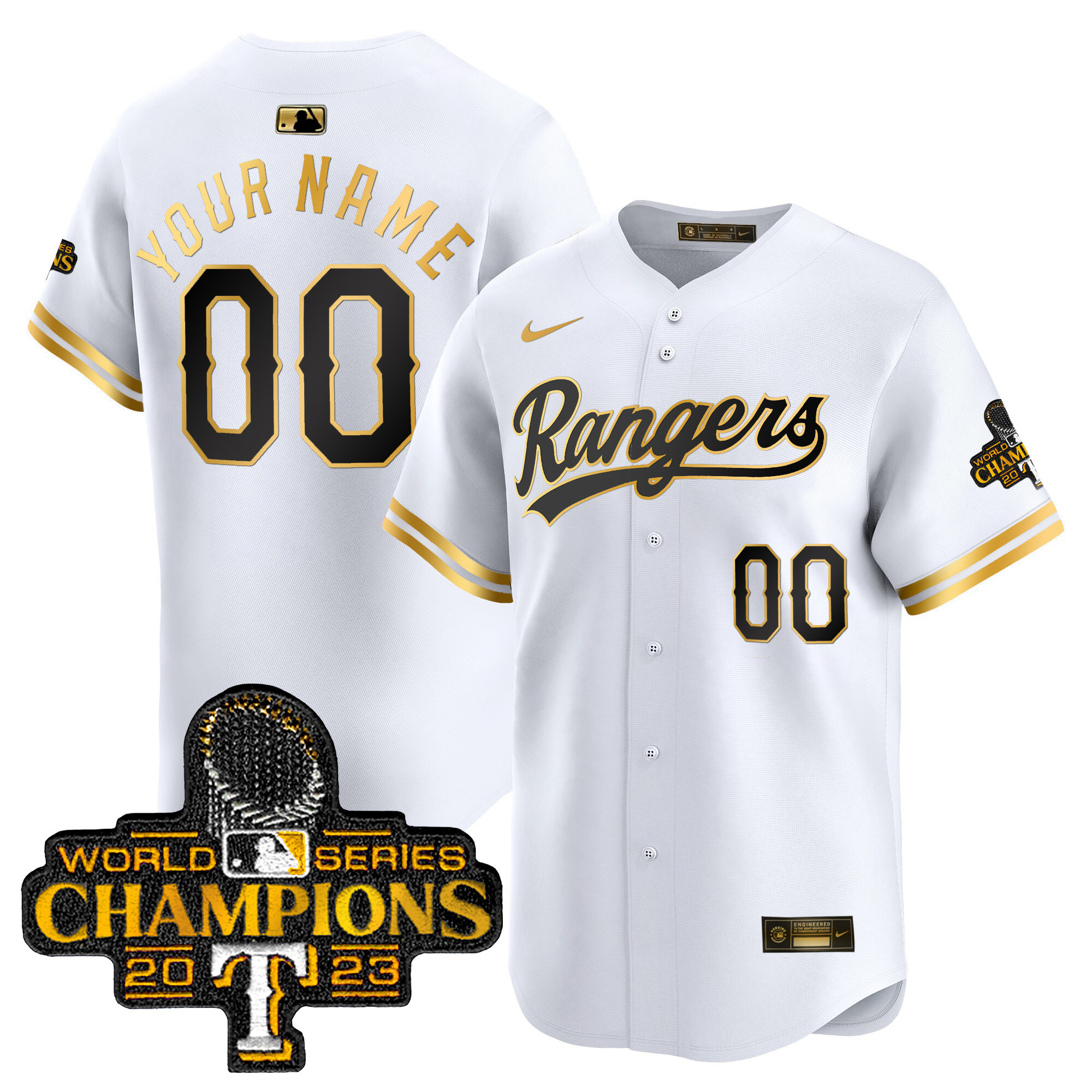 Texas Rangers 2023 World Series Champions Gold Trim Vapor Premier Limited Custom Jersey - All Stitched