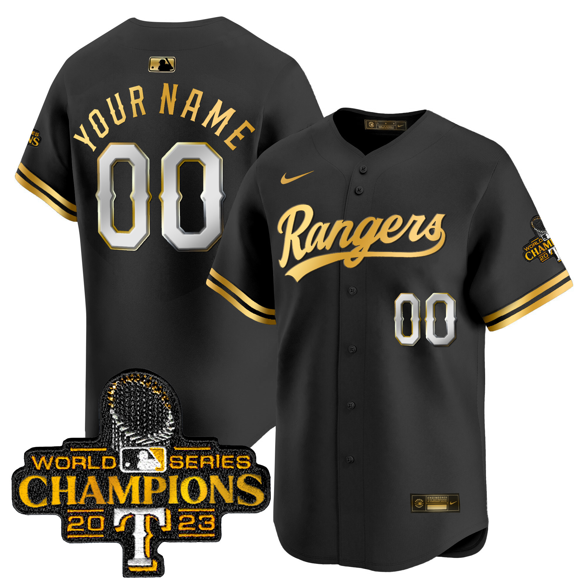 Texas Rangers 2023 World Series Champions Gold Trim Vapor Premier Limited Custom Jersey - All Stitched