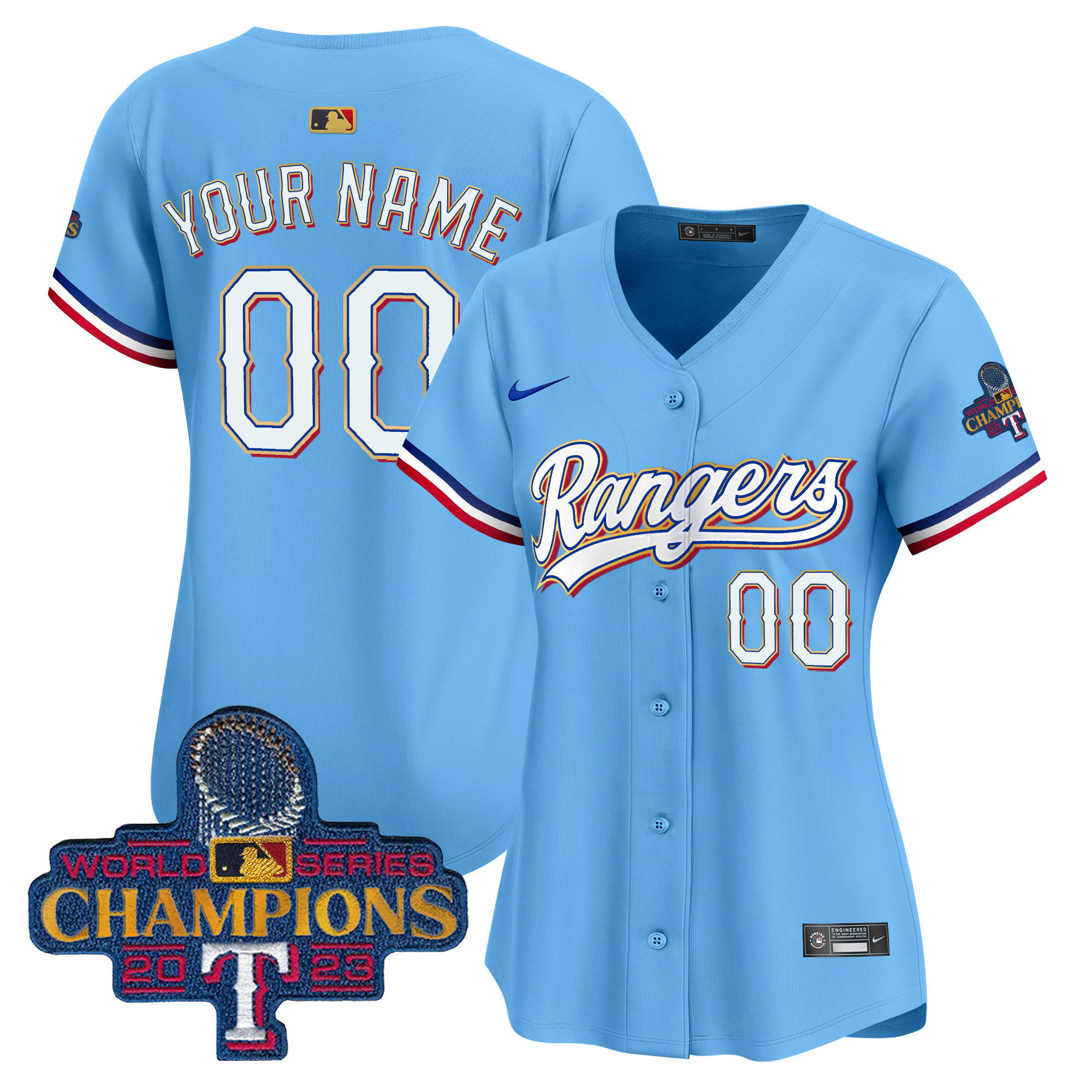 Texas Rangers 2023 World Series Champions Gold Trim Vapor Premier Limited Custom Jersey - All Stitched
