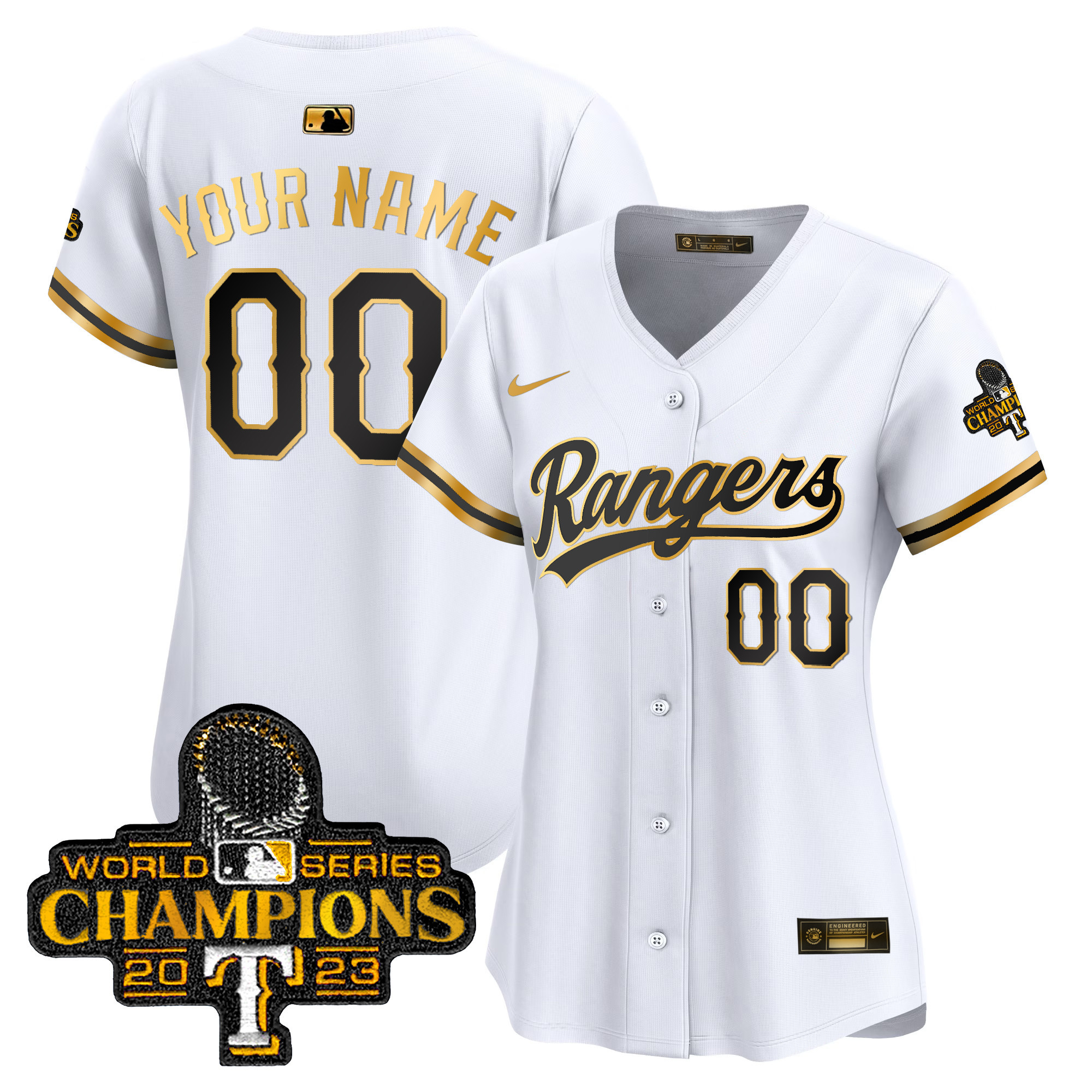 Texas Rangers 2023 World Series Champions Gold Trim Vapor Premier Limited Custom Jersey - All Stitched