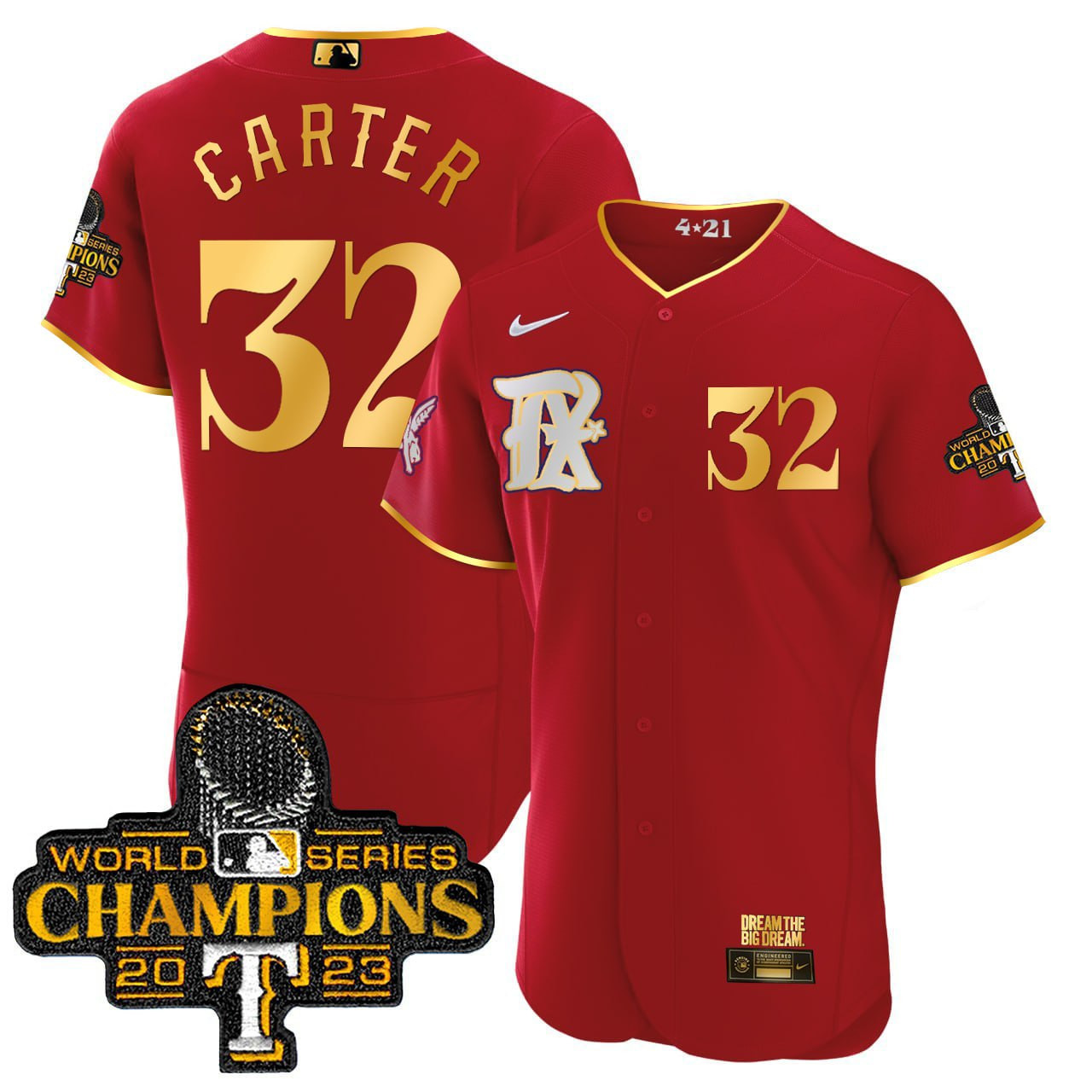 Texas Rangers 2023 World Series Champions Rangers Gold Trim Jersey - All Stitched