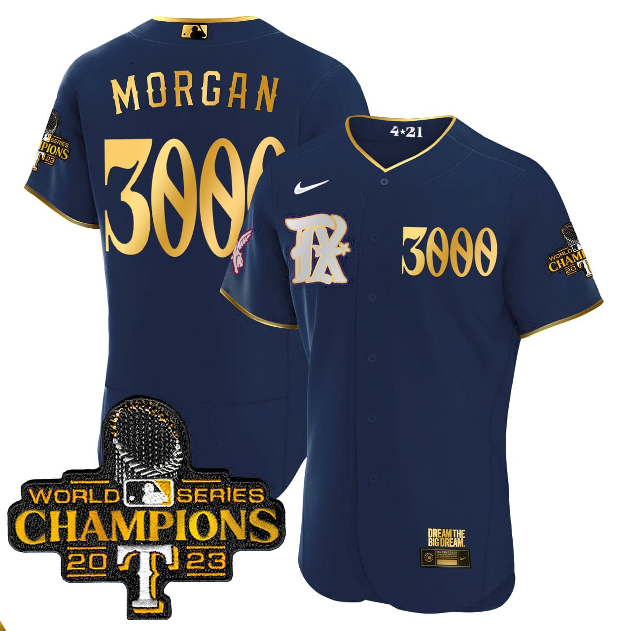Texas Rangers 2023 World Series Champions Rangers Gold Trim Jersey - All Stitched