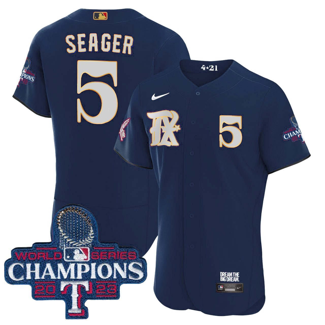 Texas Rangers 2023 World Series Champions Rangers Gold Trim Jersey - All Stitched