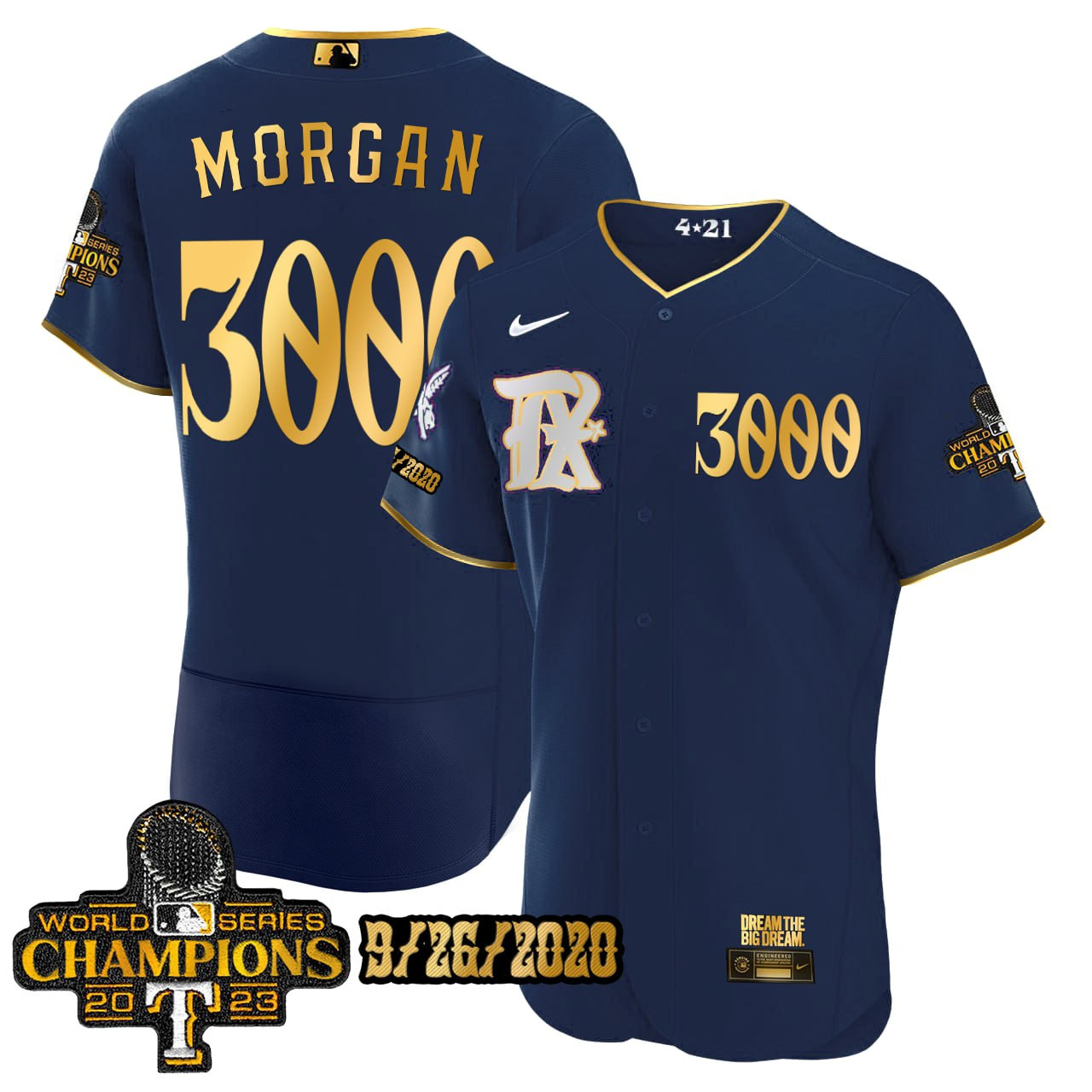 Texas Rangers 2023 World Series Champions Rangers Gold Trim Jersey - All Stitched
