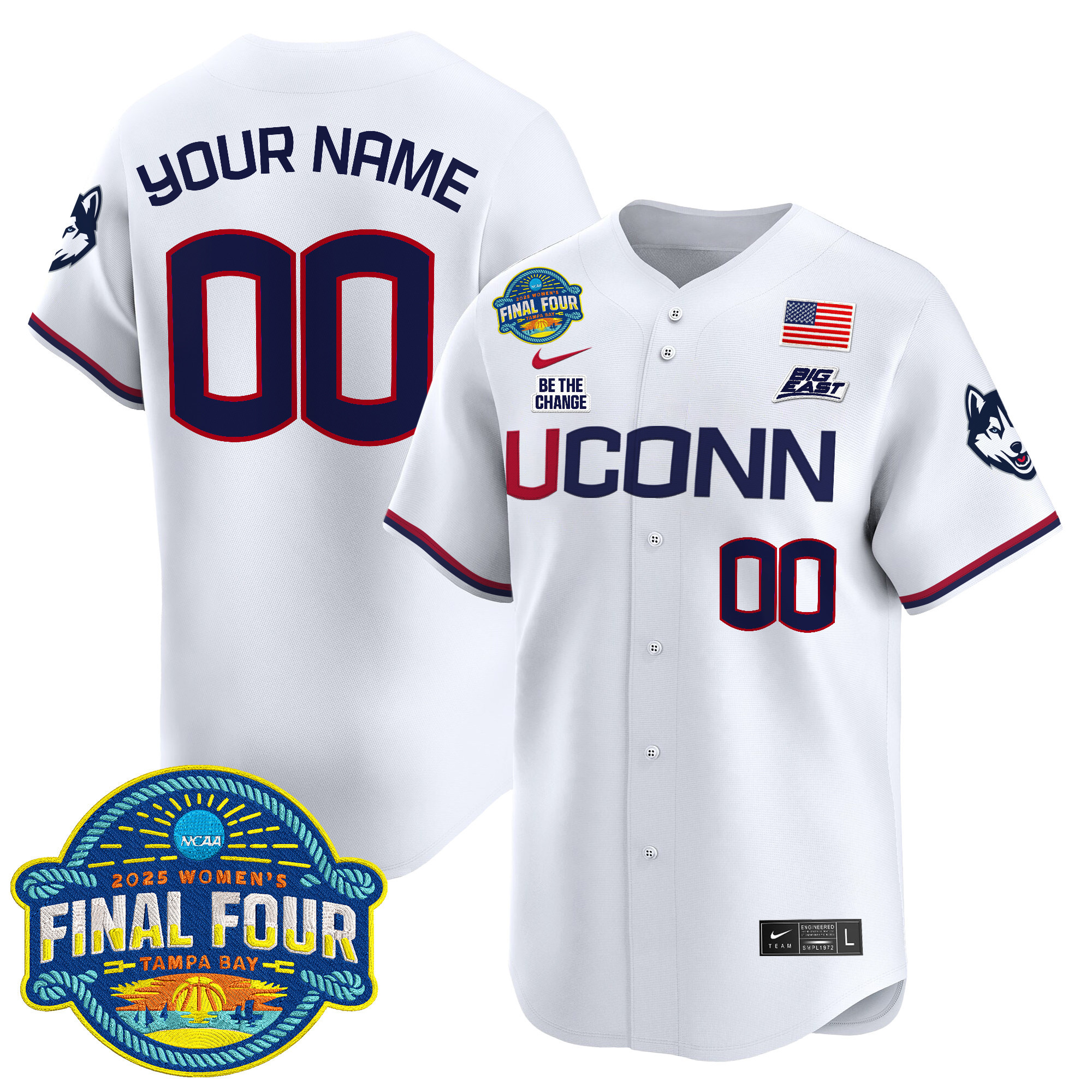 UConn Huskies 2025 Big Eat Women's Final Four Patch Vapor Baseball Custom Jersey - All Stitched