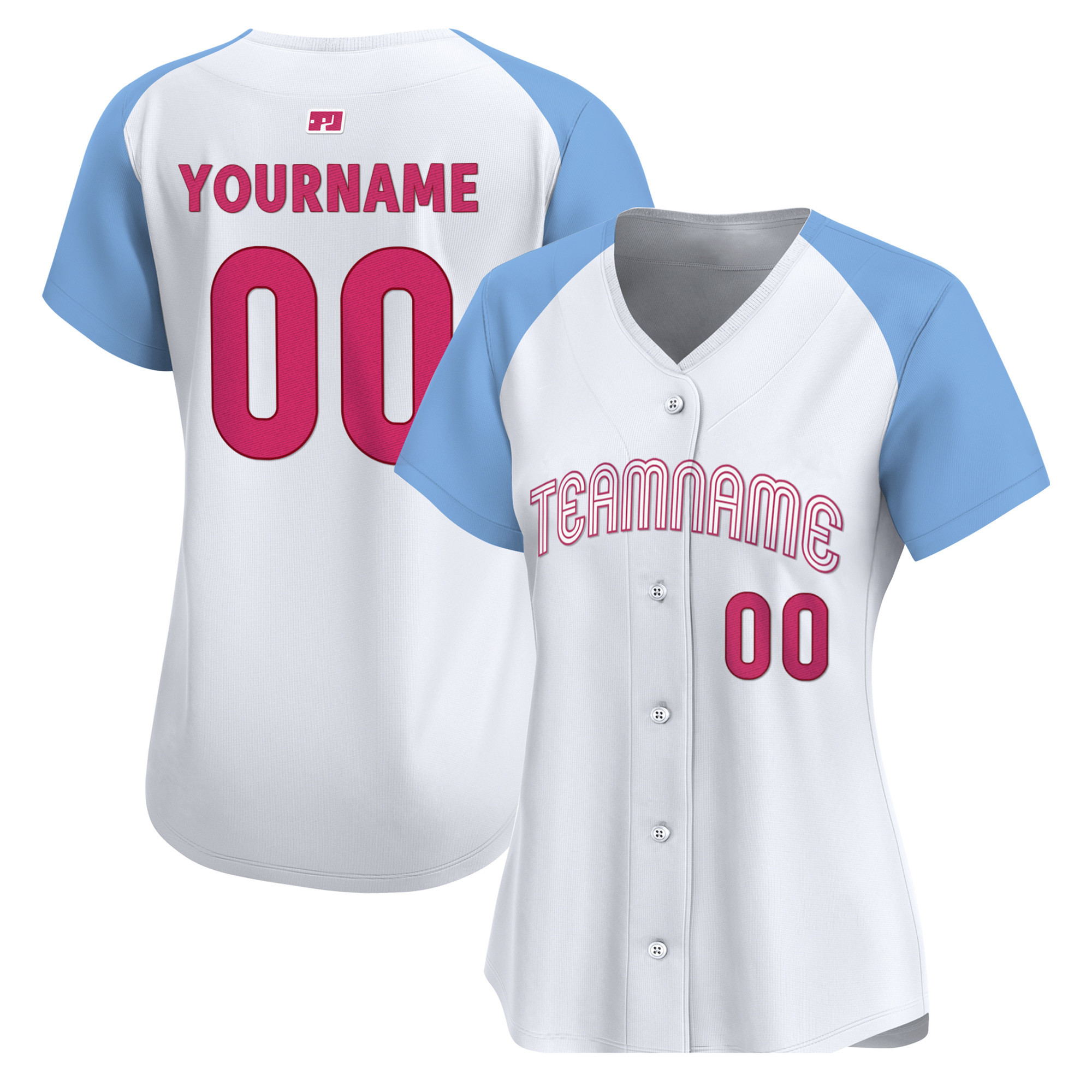 White- Light Blue Pink Custom Baseball Jersey