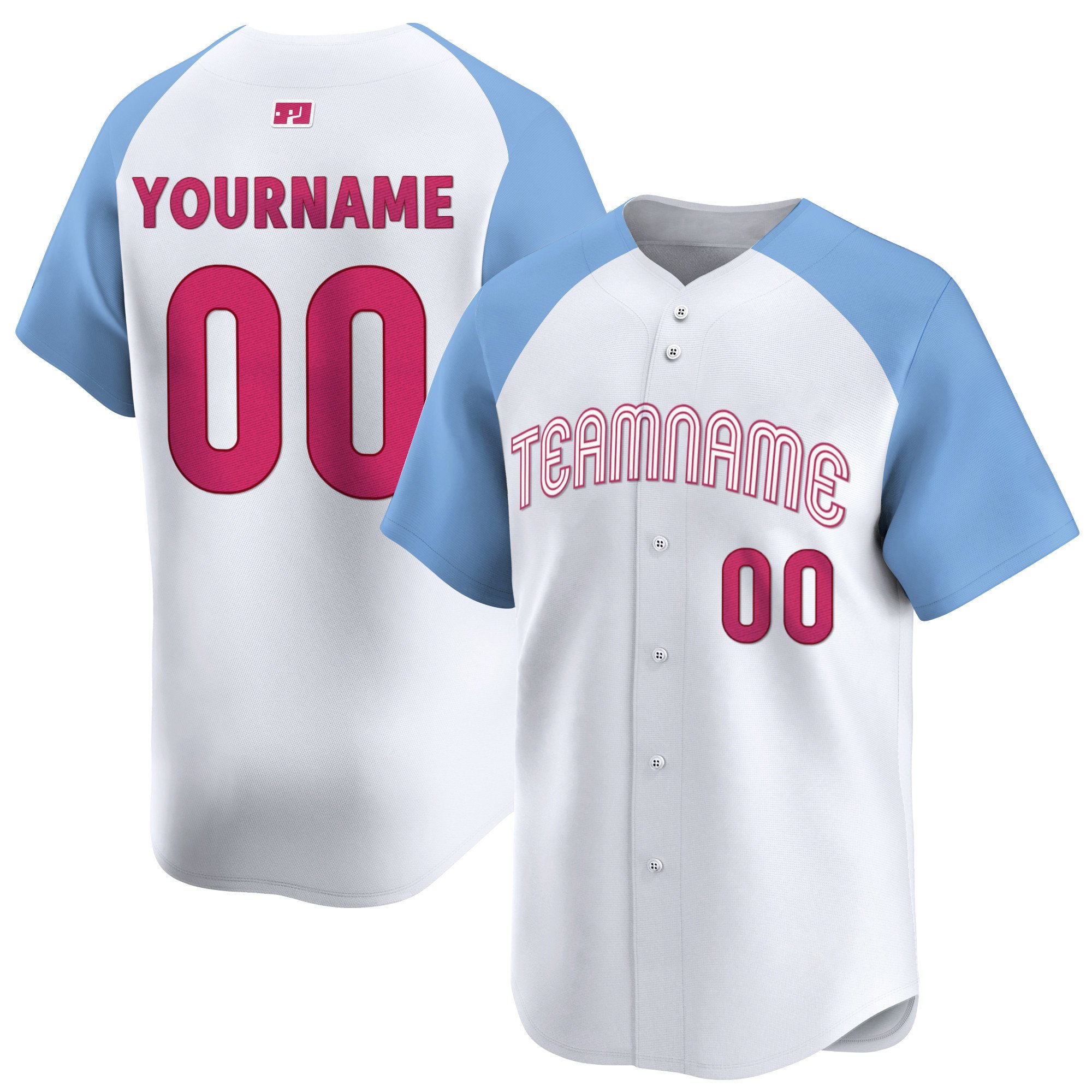 White- Light Blue Pink Custom Baseball Jersey