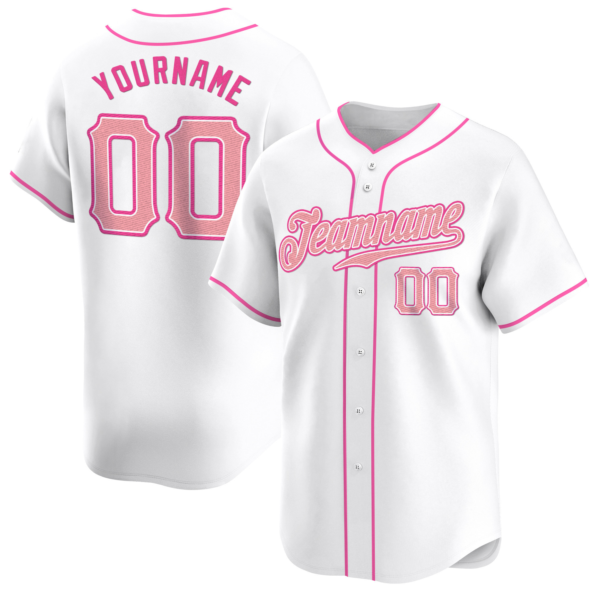 White Medium Pink-Pink Custom Baseball Jersey