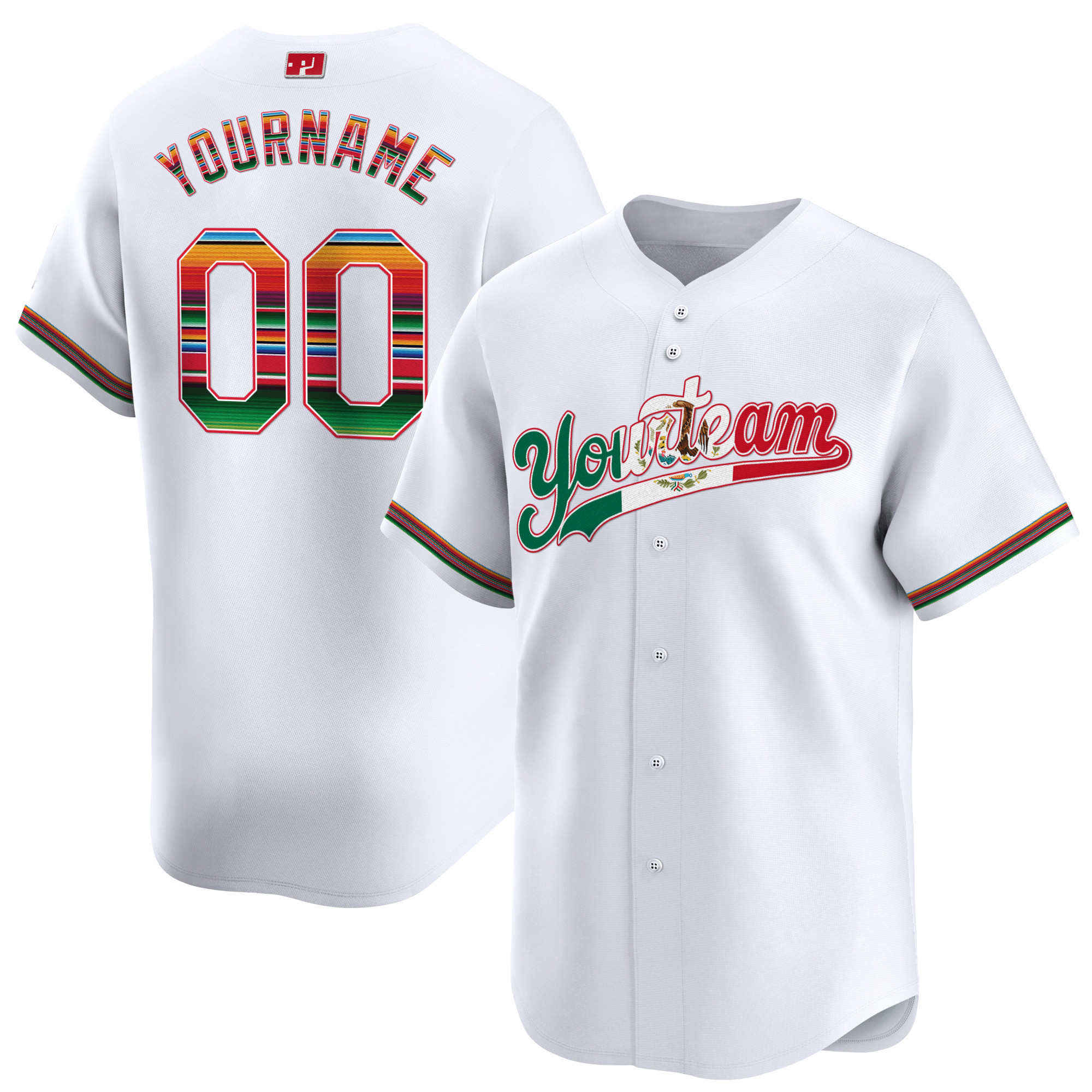White Mexico Flag Custom Baseball Jersey