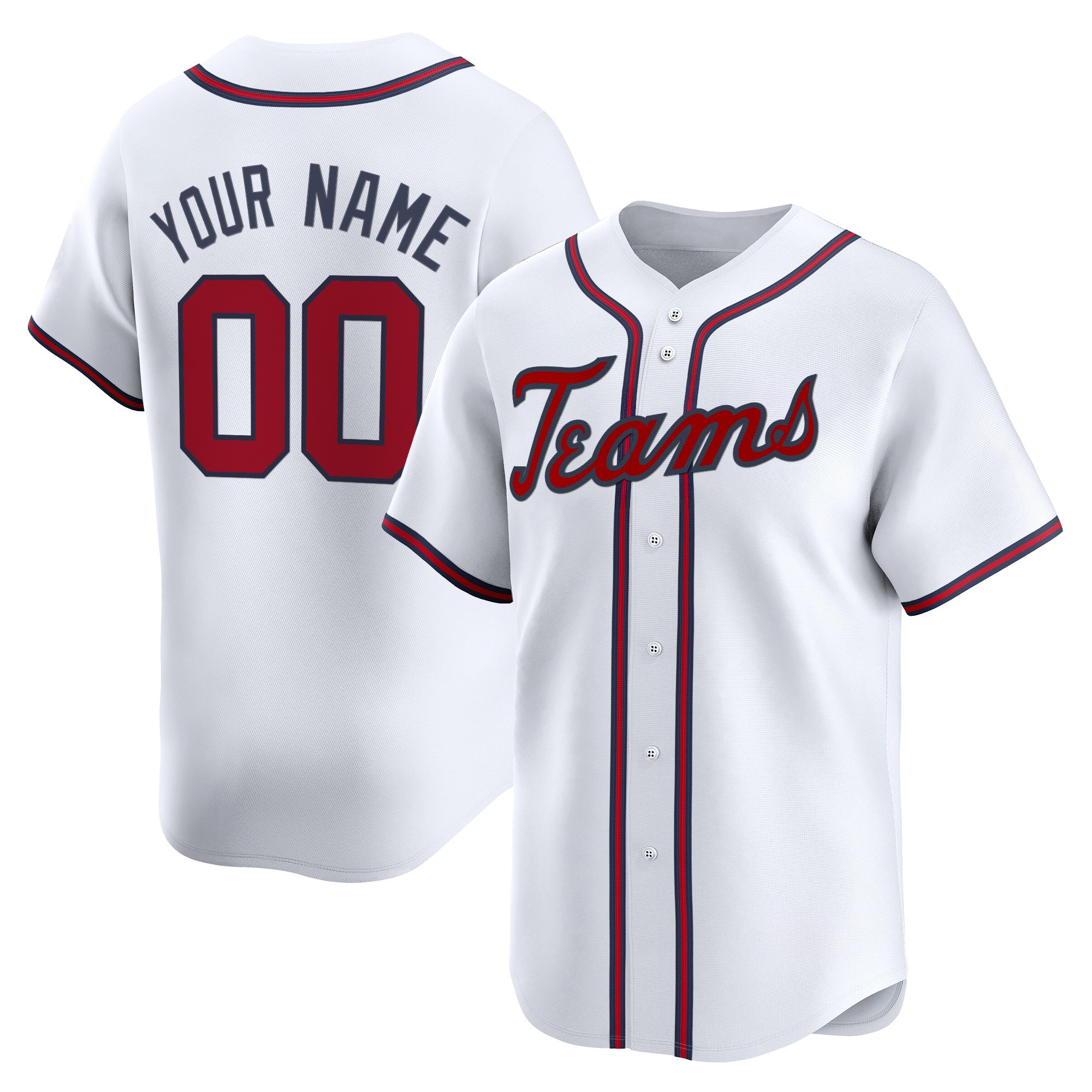 White Red Custom Baseball Jersey V2