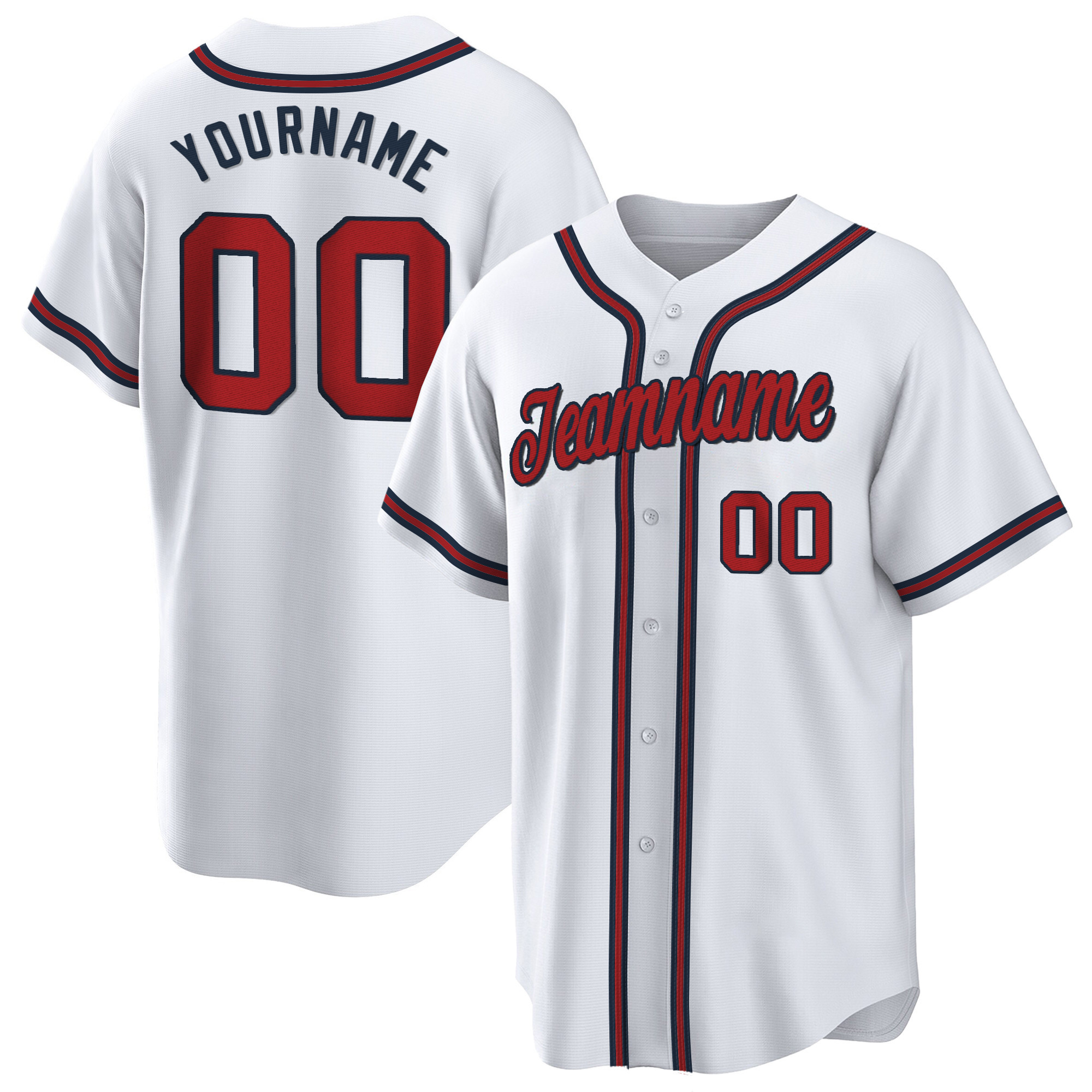 White Red-Navy Custom Baseball Jersey