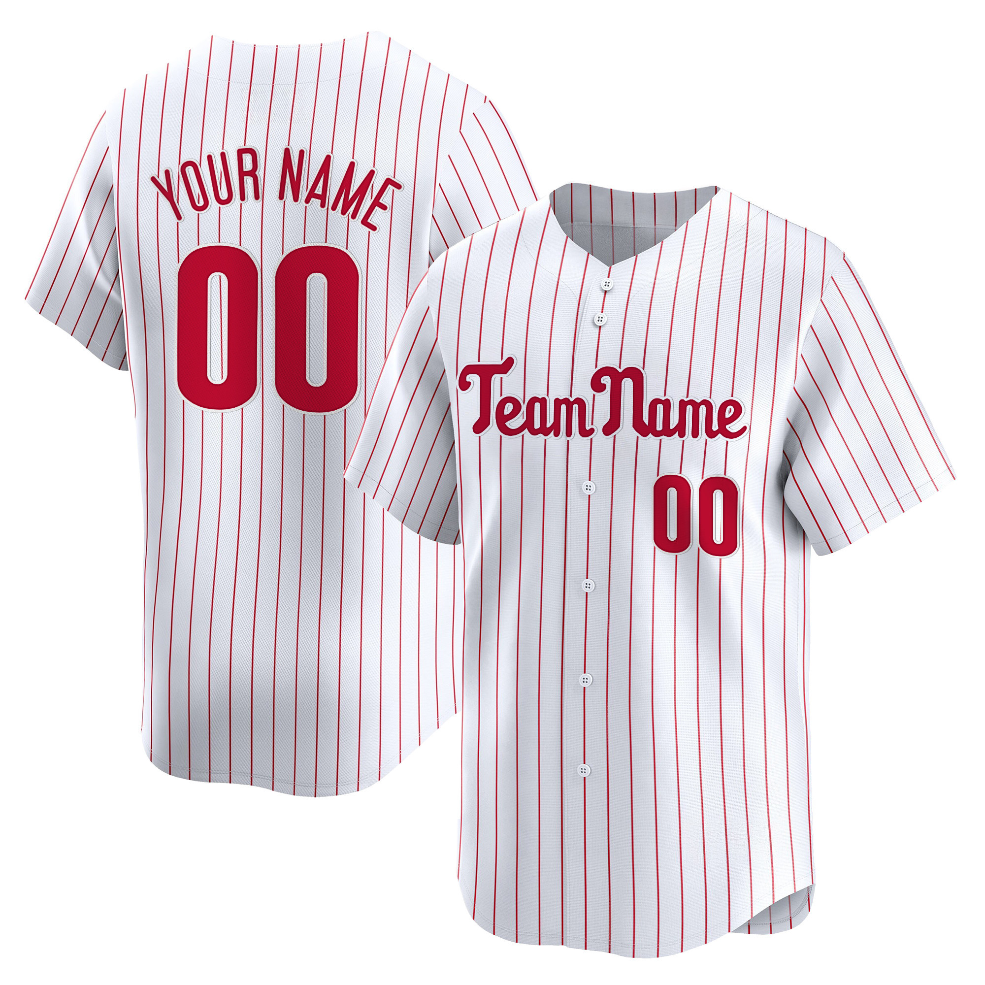 White Red Pinstripes Custom Baseball Jersey