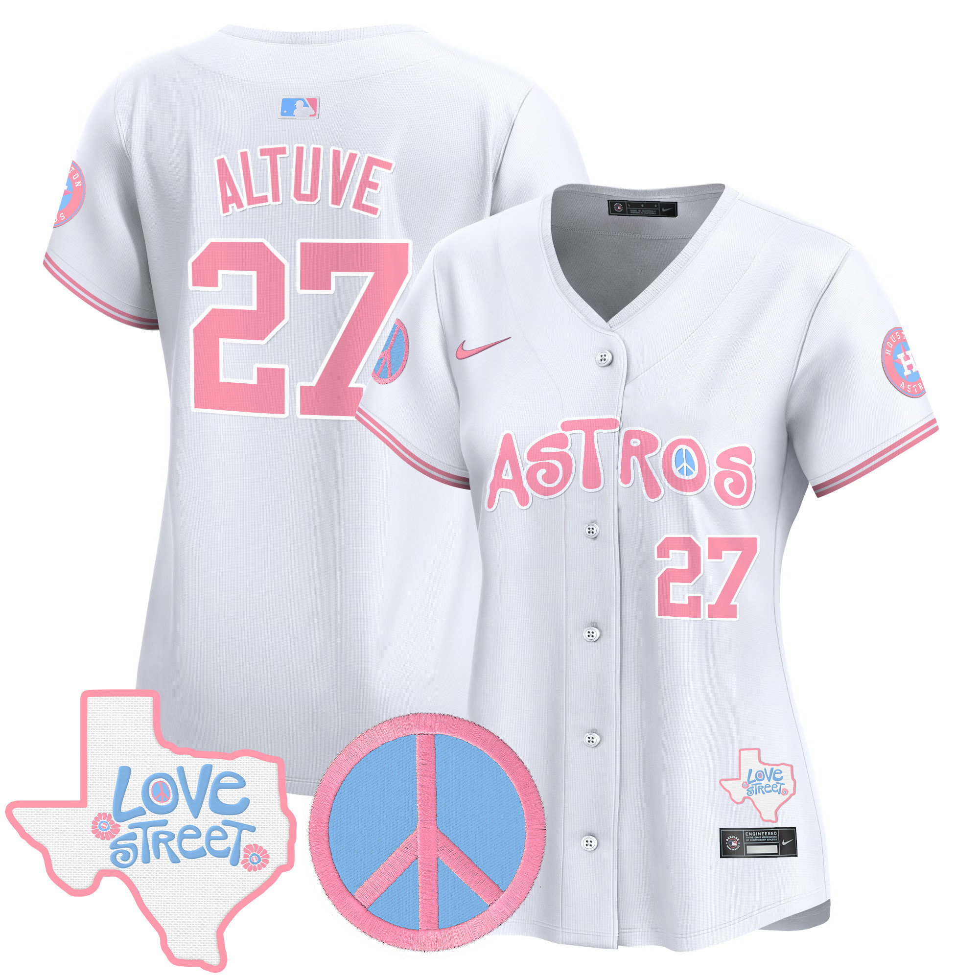 Women's Astros Love Street & Peace Sign Patch Bubblegum Pink Vapor Premier Limited Jersey - All Stitched